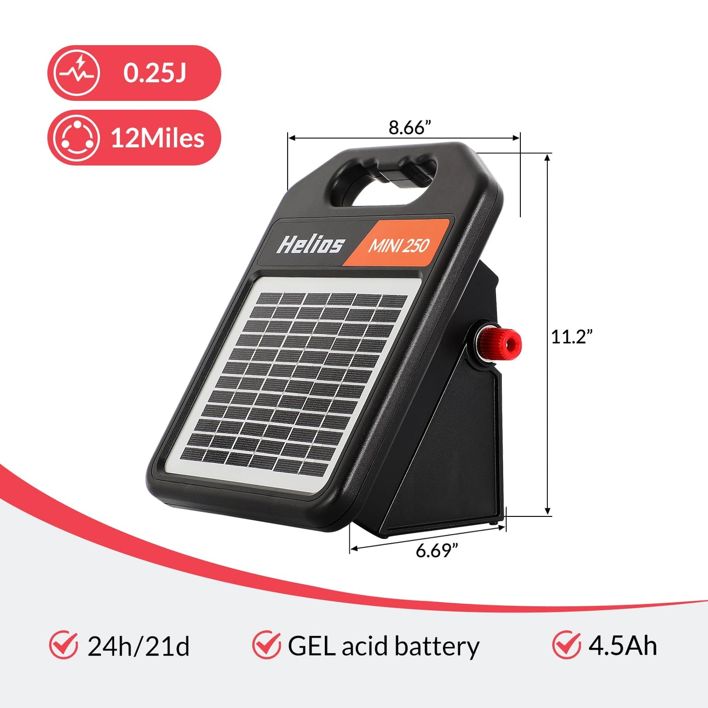 Andmon MINI250 Solar Electric Fence Charger with Day or Night Mode, 0.25Joule Portable Solar Fence Charger