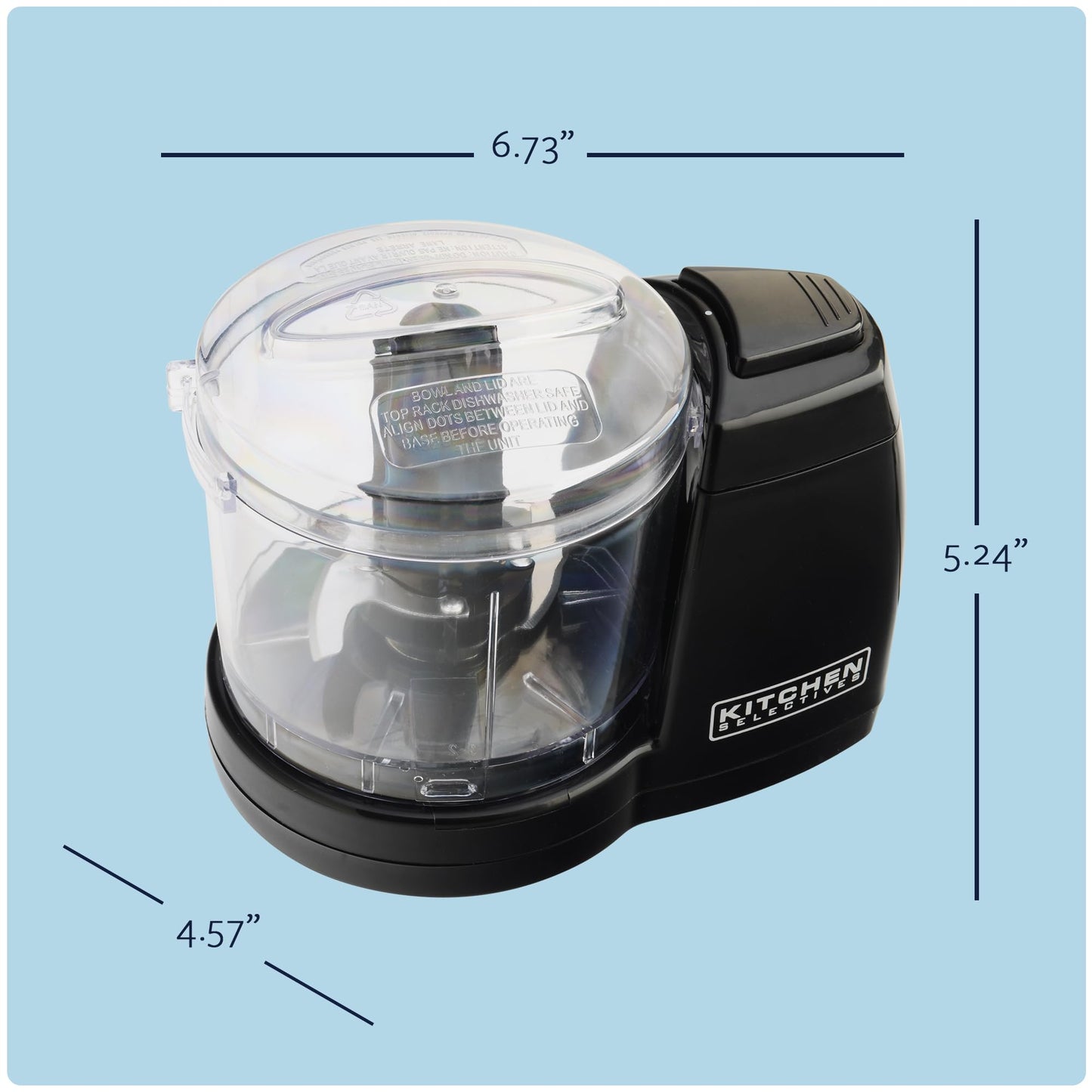 Kitchen Selectives Mini Chopper by Select Brands - Mini Electric Food Chopper for Kitchen Appliances - Features Dishwasher-Safe Parts - Chops, Minces & Dices - 1-1/2 Cups, Black