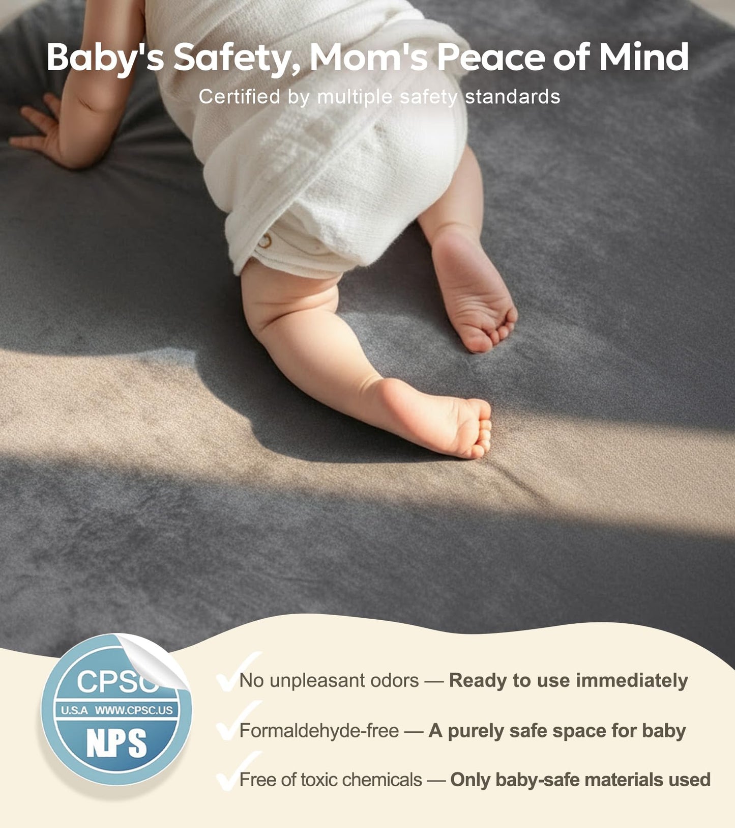 Mallify 1.3" Thick Baby Play Mat for Floor, 50''x50'' Cooling Mat with Dual Surface Removable Cover, Soft Velvet Playpen Mat for Tummy Time, Non-Slip Backing Crawling Mat for Toddlers, Infants
