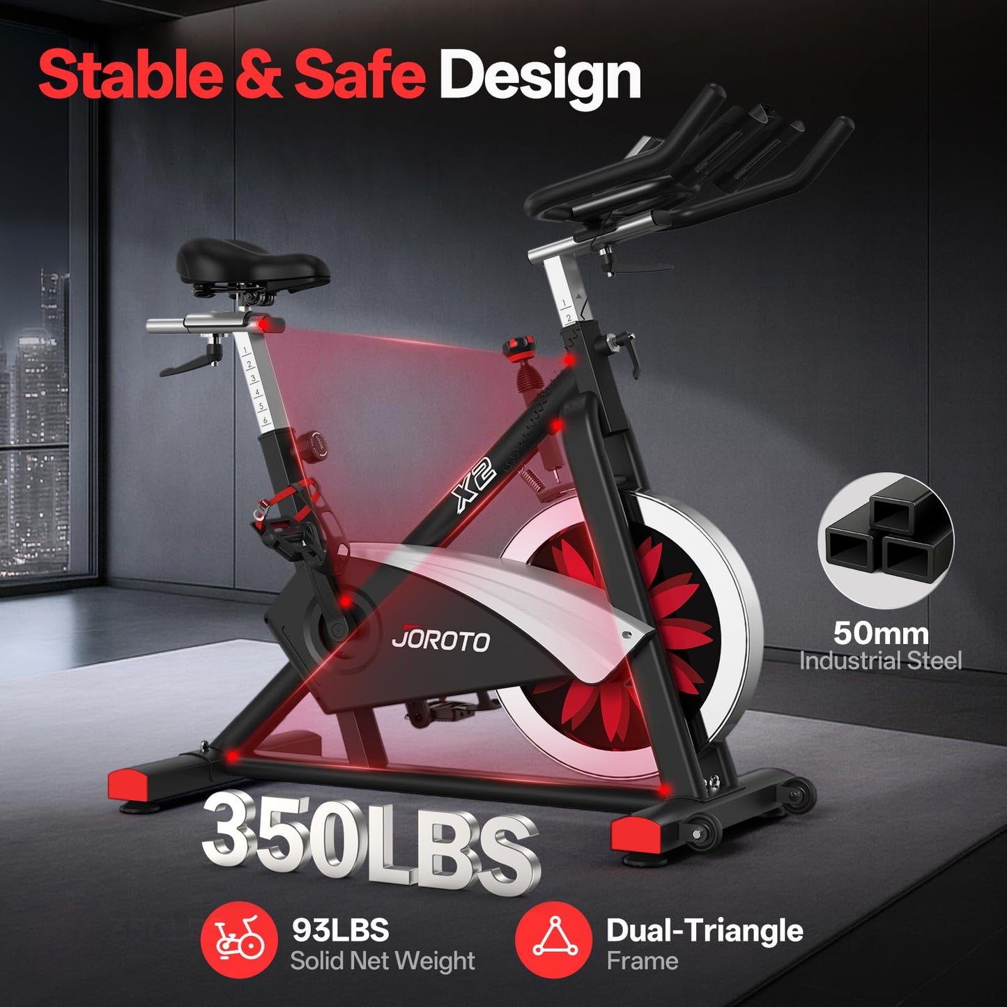 JOROTO Exercise Bike, Magnetic Resistance Stationary Bikes for Home with 40LBS Flywheel,Indoor Cycling Bike with 350LBS Weight Capacity, Low Noise, Bottle and Tablet Holder