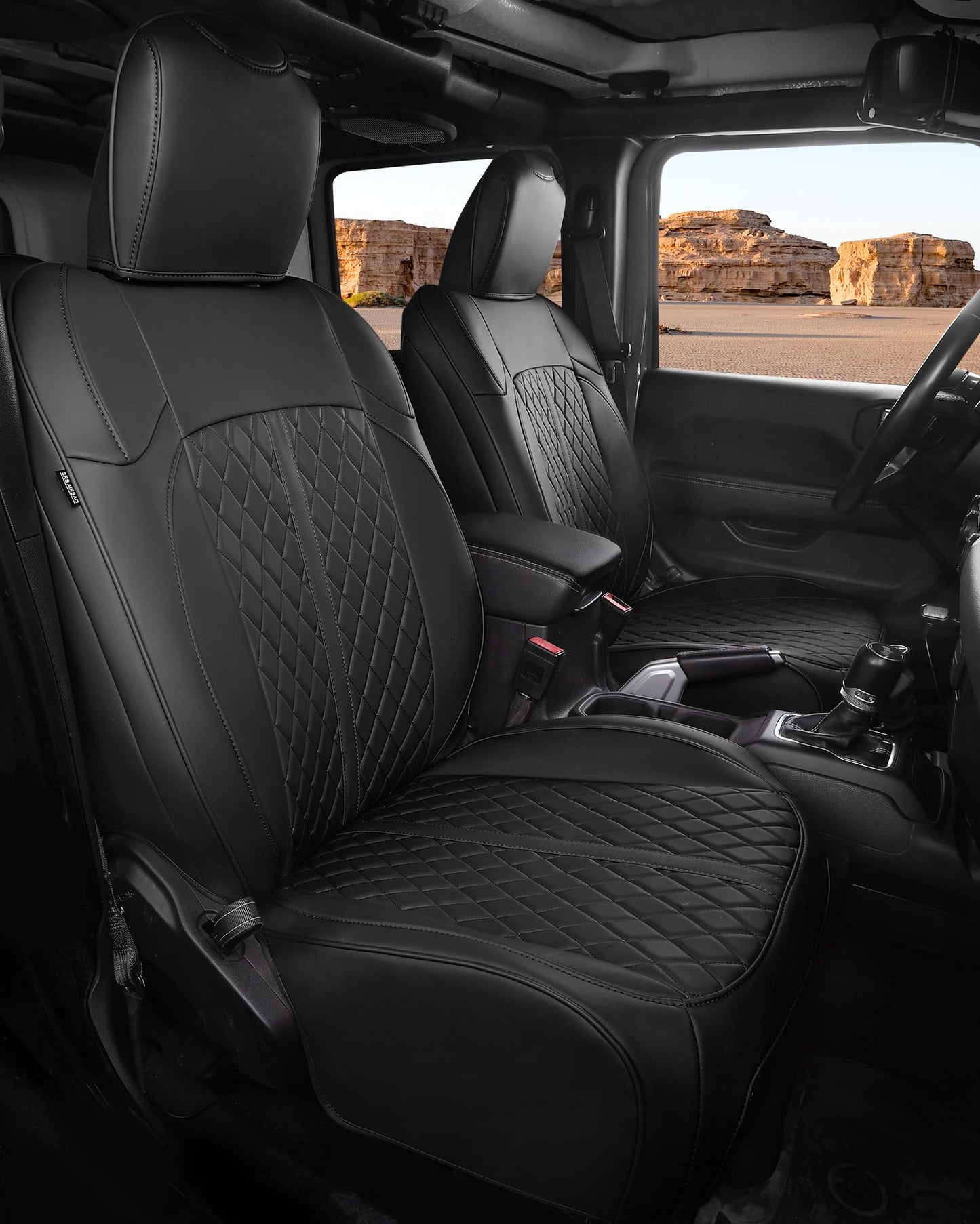 RIDEPOSH for Jeep Wrangler Seat Covers 4Door JL 2018 2019 2020 2021 2022 2023 2024 2025 2026, Custom Fit Car Seat Cover Full Set, Luxury Waterproof Leather Seat Protectors, Black, W/O Rear Cup Holder