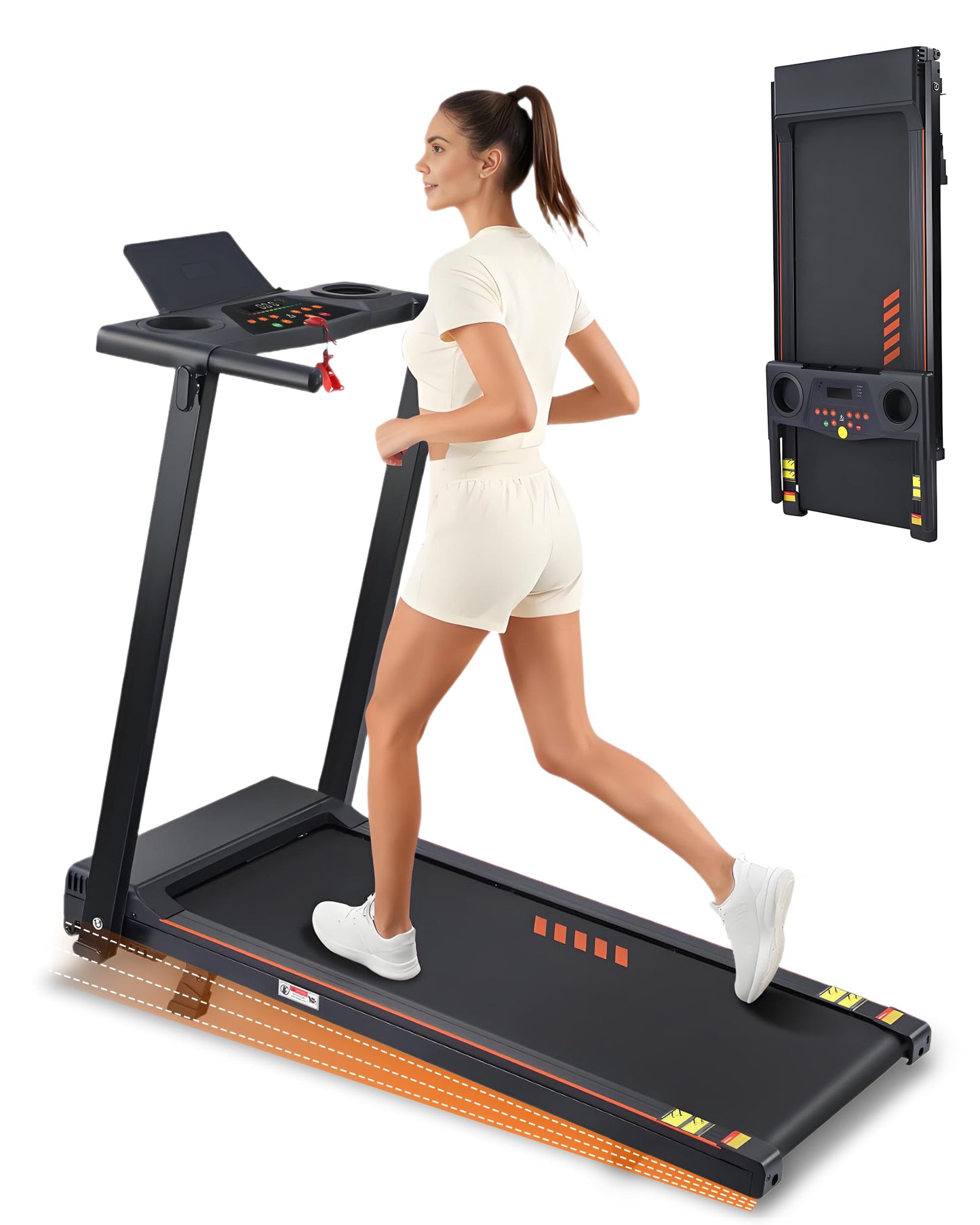 Treadmill with Incline, 3.0 HP Small Treadmills for Home with 300 LBS Capacity, Incline Walking Pad Treadmill with Handle Bar, LED Dispay, 24 Preset Programs, Water Bottle Holder, iPad Stand
