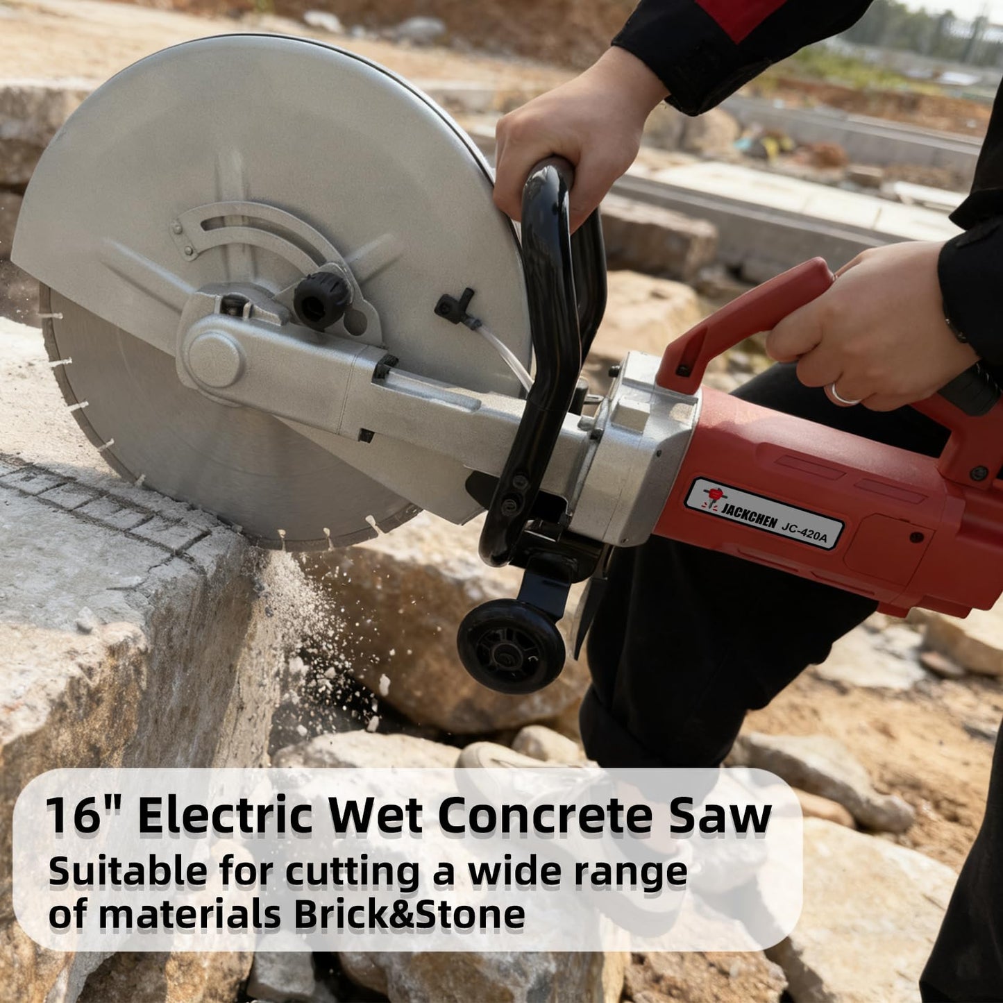 JKCHENPRO 3500W Electric Concrete Saw - 16" Cut-Off Saw with Diamond Blade, 6.1" Max Cutting Depth, 110V Power for Asphalt & Masonry