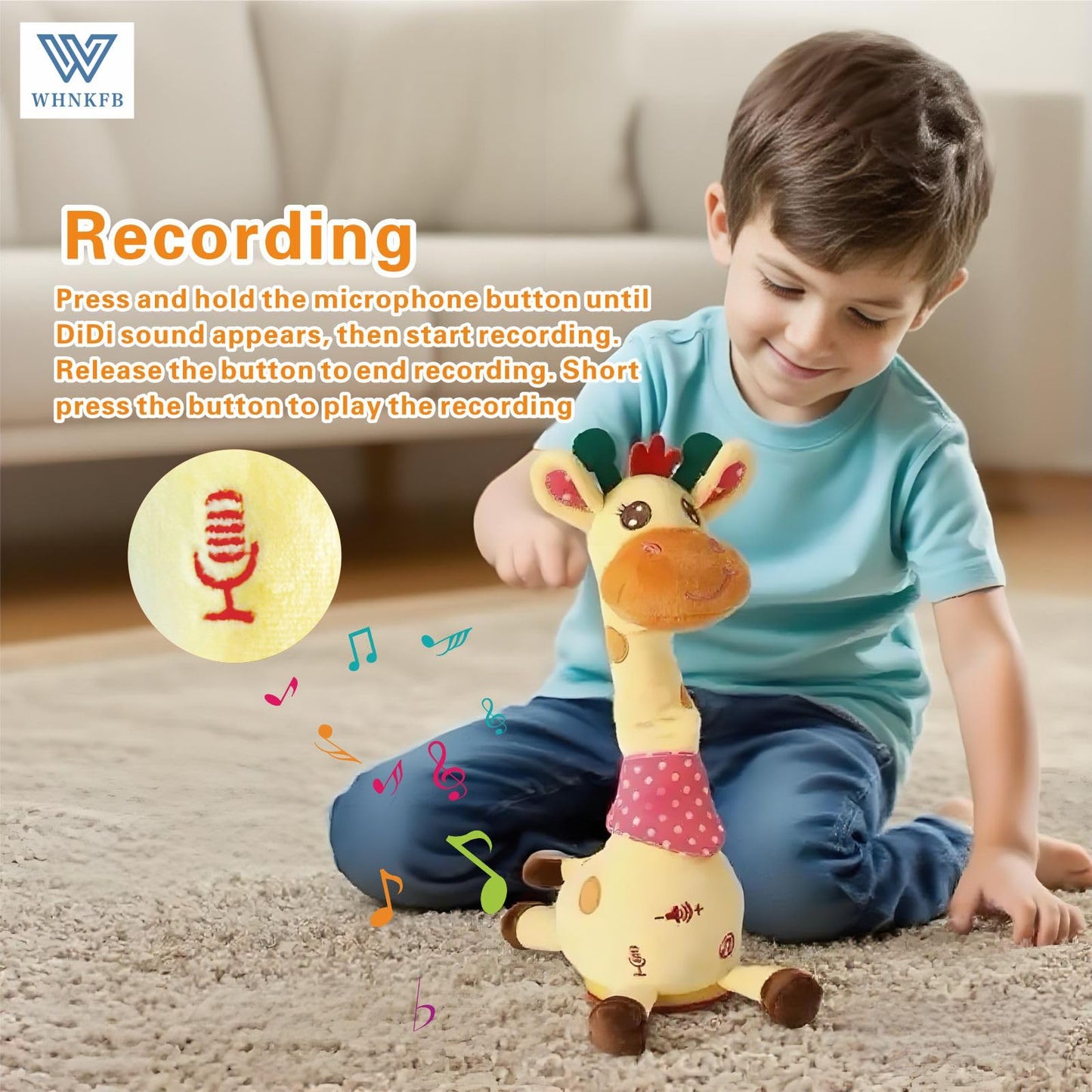 WHNKFB Dancing Giraffe Plush Baby Toy 6-12 Months - Talking Giraffe Stuffed Animal Singing Songs & Repeat What You Say, Musical Light Up Toy for Toddlers 1-3 Years Boy Girl, Soft Interactive Gift