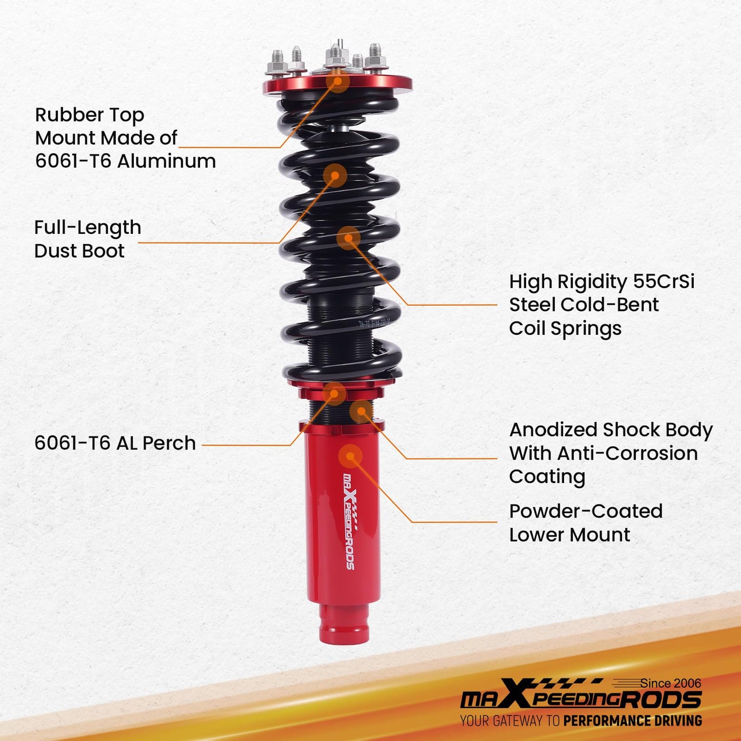 maXpeedingrods Coilovers for Honda Accord 1998-2002, for Acura TL 1999-2003, for Acura CL 2001-2003, Height Adjustable Coilovers Suspension Shock Absorber, Preset Damping Lowering Kit Red