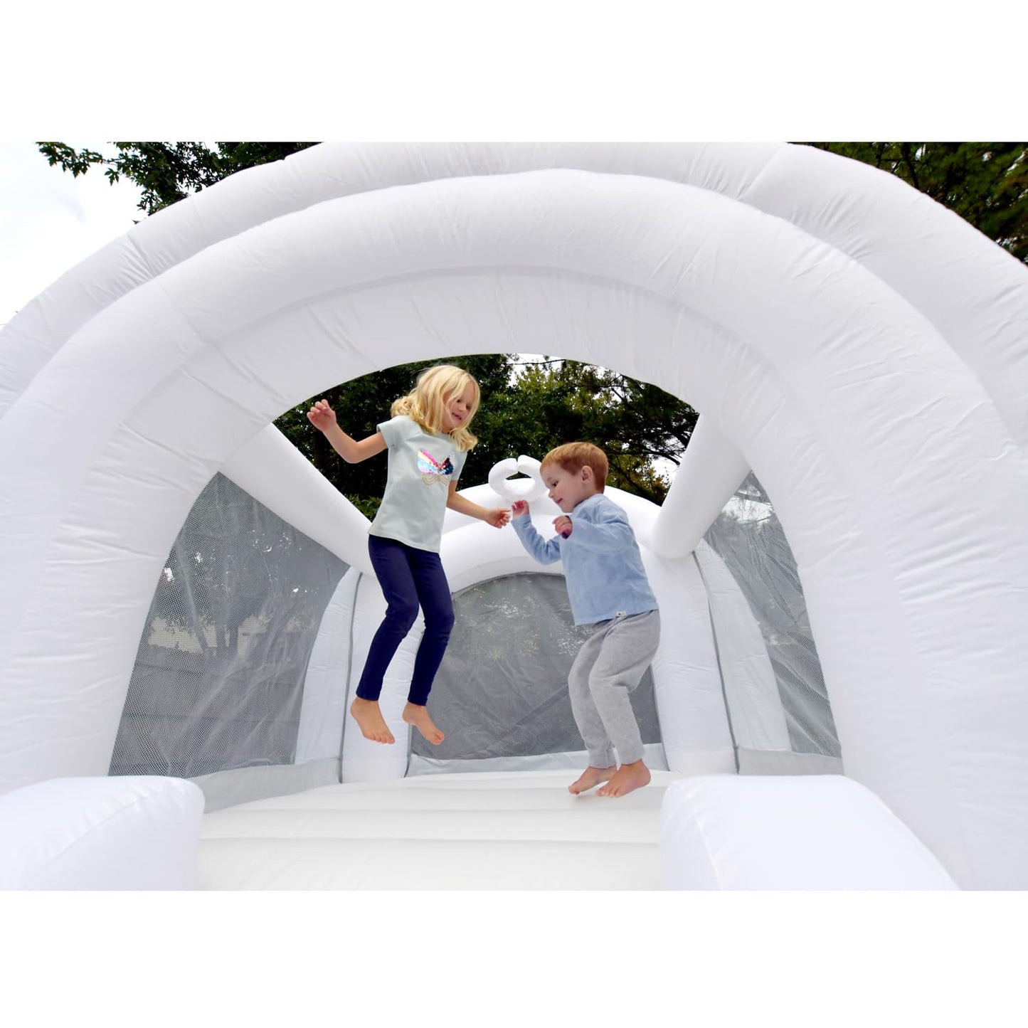 Bounceland Daydreamer Cloud Bounce House w/Ball Pit, Neutral Bouncer with Slide, 11.8 ft L x 6.9 ft W x 5.9 ft H, UL Blower Included, Basketball Hoop, 30 Pastel Plastic Balls, Trendy Bouncer for Kids