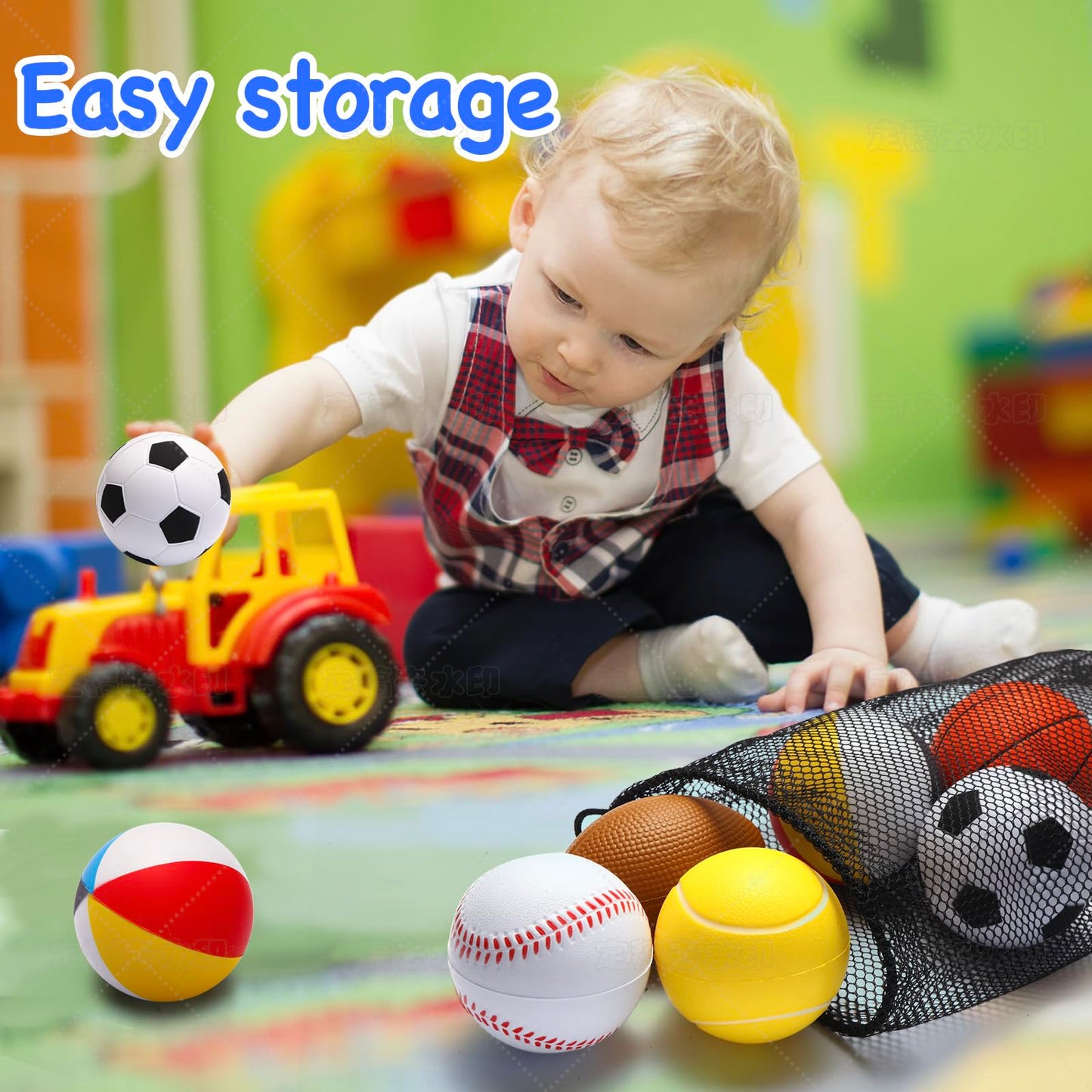 Mini Sports Balls Set of 6 Foam Ball for Kids 2.8 inch Soft Balls for Toddlers with Bag Includes Soccer, Basketball, Football, Baseball ,Tennis and Beach ball- Throwing Toys for Baby Boy and Girl