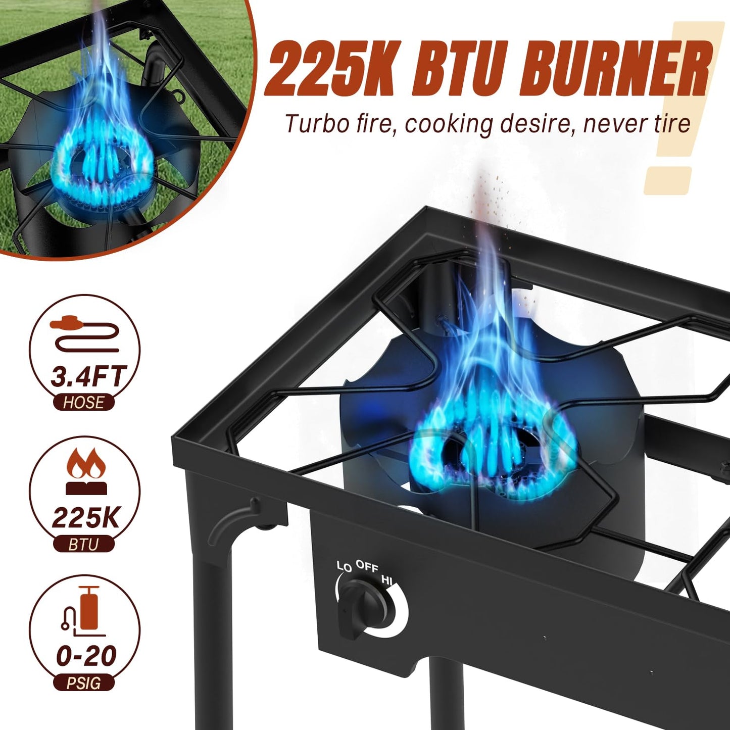 3 Burner Propane Gas Stove with Dustproof Cover & 20PSIG Regulator, Camp Stoves, 225,000 BTU High Pressure Burner for for Backyard Cooking Camping Home Brewing