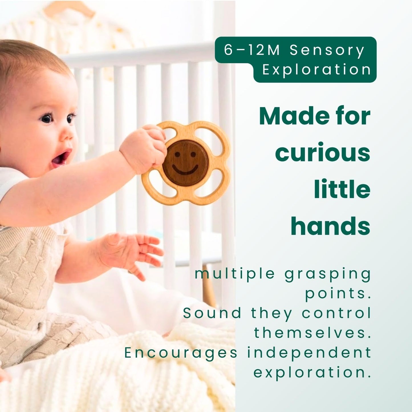 Wooden Baby Rattle & Teething Ring Flower | Natural Montessori Teething Toy Babies 0-3 3-6 6-12 Months | Non-Toxic Organic Hardwood Teether | Safe Sensory Toy Boys Girls | Baby Gift