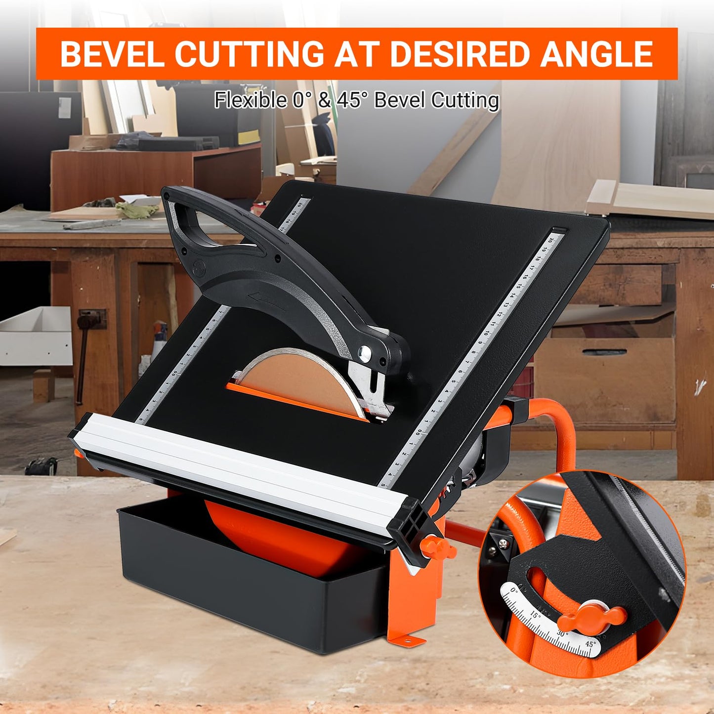 Towallmark 7 inch Wet Tile Saw, 3450 RPM, Bevel cuts tile from 0 to 45 Degrees, Tile Cutter Wet Saw with Water Reservoir for Cutting Tiles and Stones, for DIY Enthusiasts