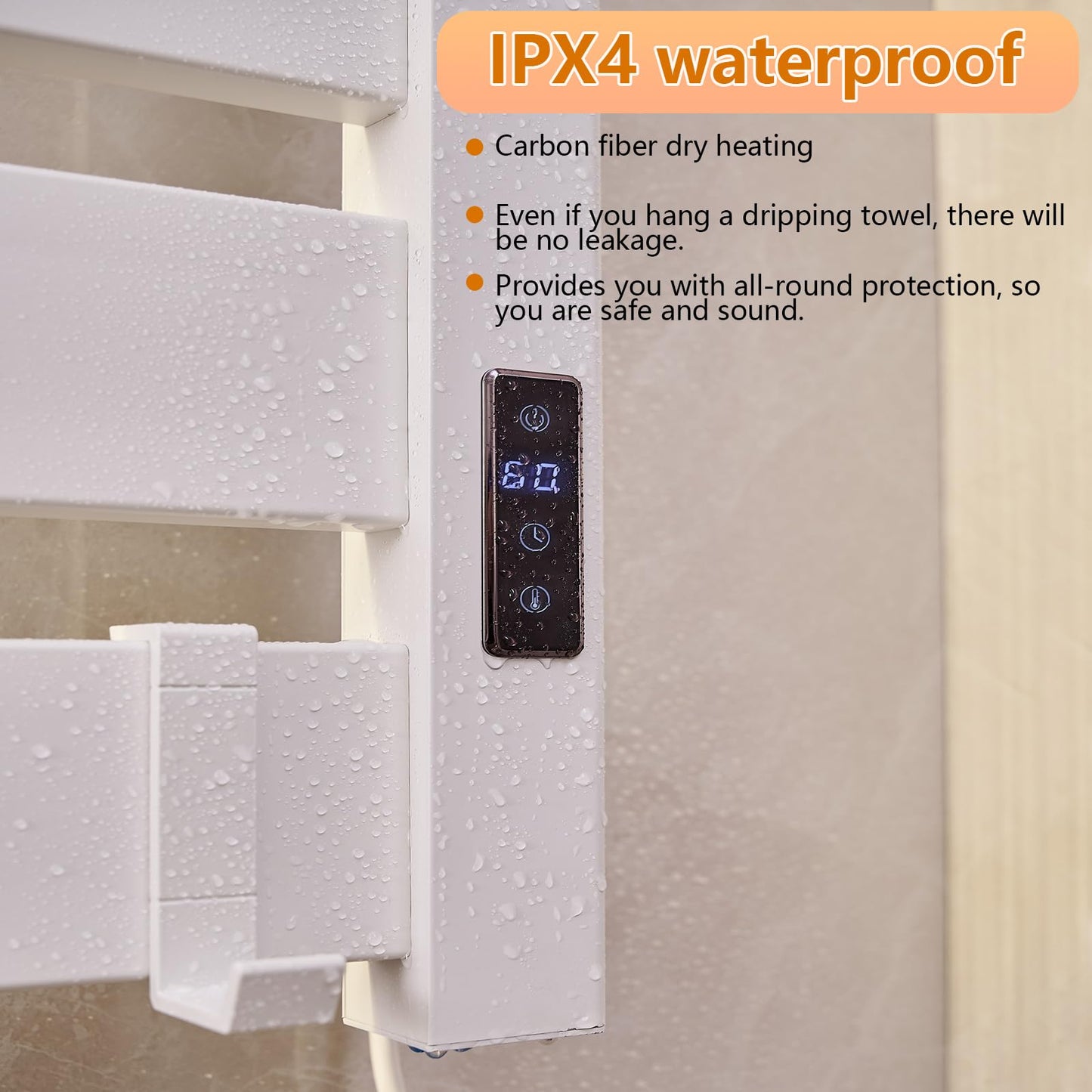 Towel Warmer Rack, Heated Towel Rack for Bathroom, Wall-Mounted Plug (Not Hardwired), Aluminum alloy/7 large area heating rods, With Timer and Temperature Adjustment, Overheat Protection Function