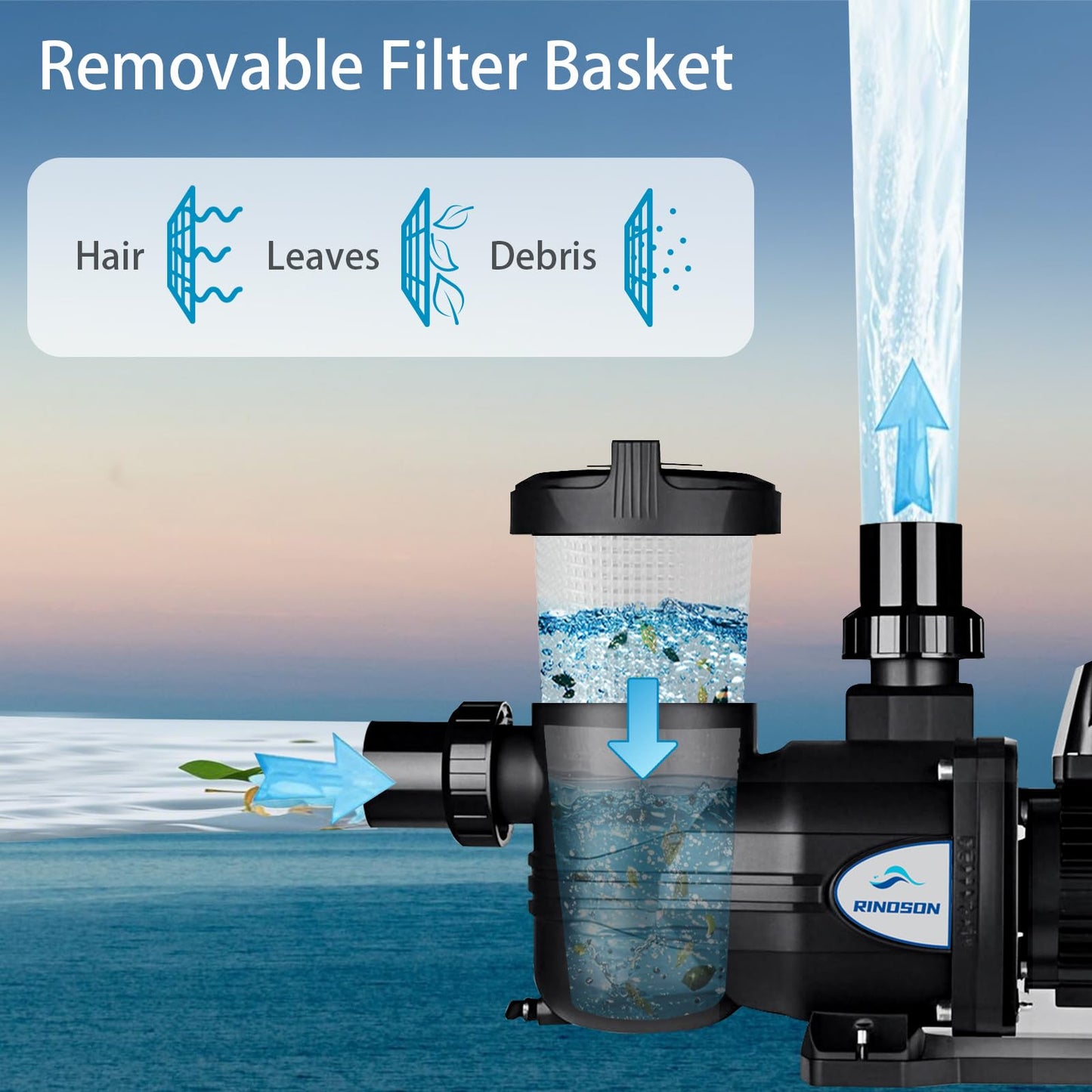 Rinoson Smart Variable Speed Pool Pump, 1.5HP – App Remote Control, Energy-Saving, Ultra-Quiet, 110-120V, In/Above Pool Pump with Filter Basket, 2-Year Limited Warranty