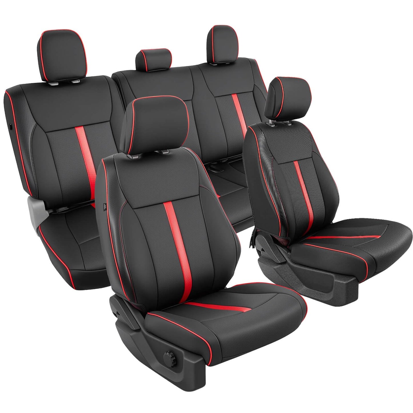 DiffCar® Seat Covers for Ford F150: 2015-2026 SuperCrew/Crew Cab, Full Set Faux Nappa Leather Truck Seat Covers for F-150 XL XLT, Custom Fit Car Accessories Pickup Seat Protectors for F 150, Black/Red