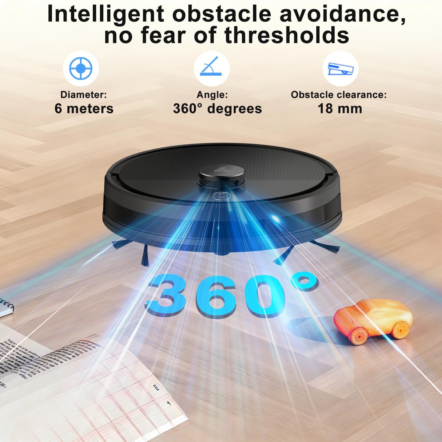Robot Vacuum and Mop Combo, Robotic Vacuums with LiDAR Navigation, Smart Mapping, Strong Suction, with WiFi/App/Alexa/Voice Control, Obstacle Avoidance, for Home, Wood/Hard Floors, Pet Hair Black