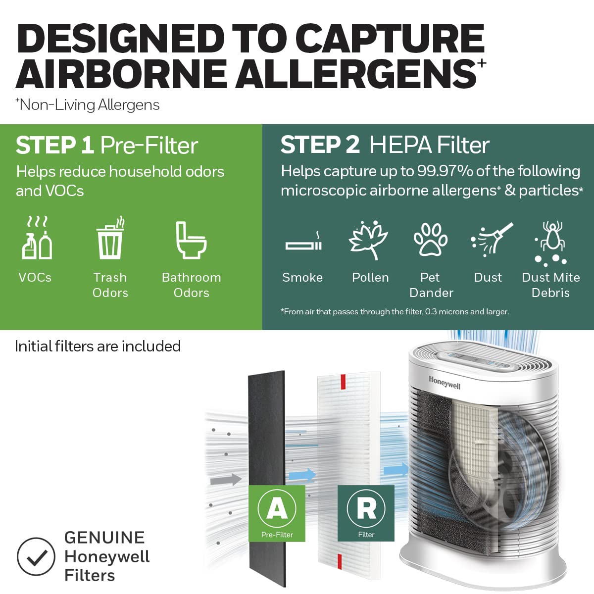 Honeywell HPA300 HEPA Air Purifier, Airborne Allergen Reducer for Large Rooms (465 sq ft), White - Wildlfire/Smoke, Pollen, Pet Dander, and Dust Air Purifier