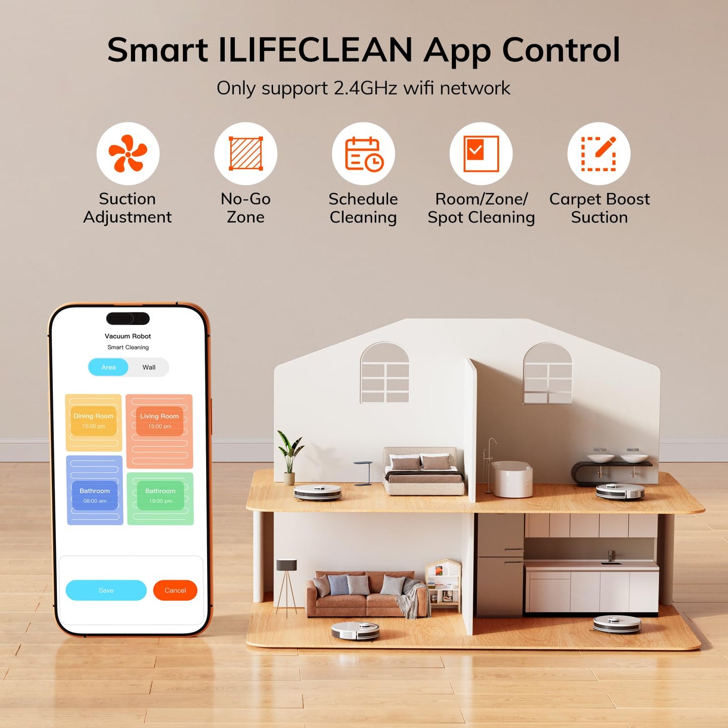 ILIFE A30s Robot Vacuum Cleaner, 10000Pa Max Suction Power with Lidar Navigation, Home Mapping, No-Go Zone, 150 Mins Max, 2.4G WiFi/App/Alexa/Remote Control, for Hard Floor, Carpet and Pet Hair