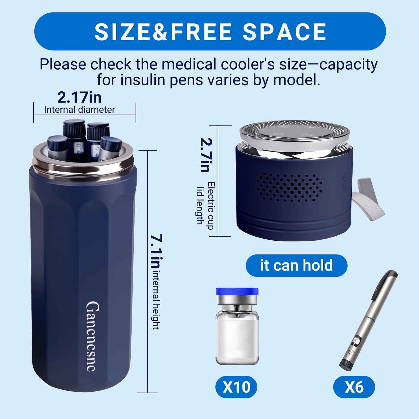 Electric Insulin Cooler Travel Case TSA Approved，USB Type-C Smart Cooling, 10000mAh Power Bank ，Large Capacity Medication Cooler，Medical Cooler for Travel （Blue,inclued10000mAh Power Bank ）