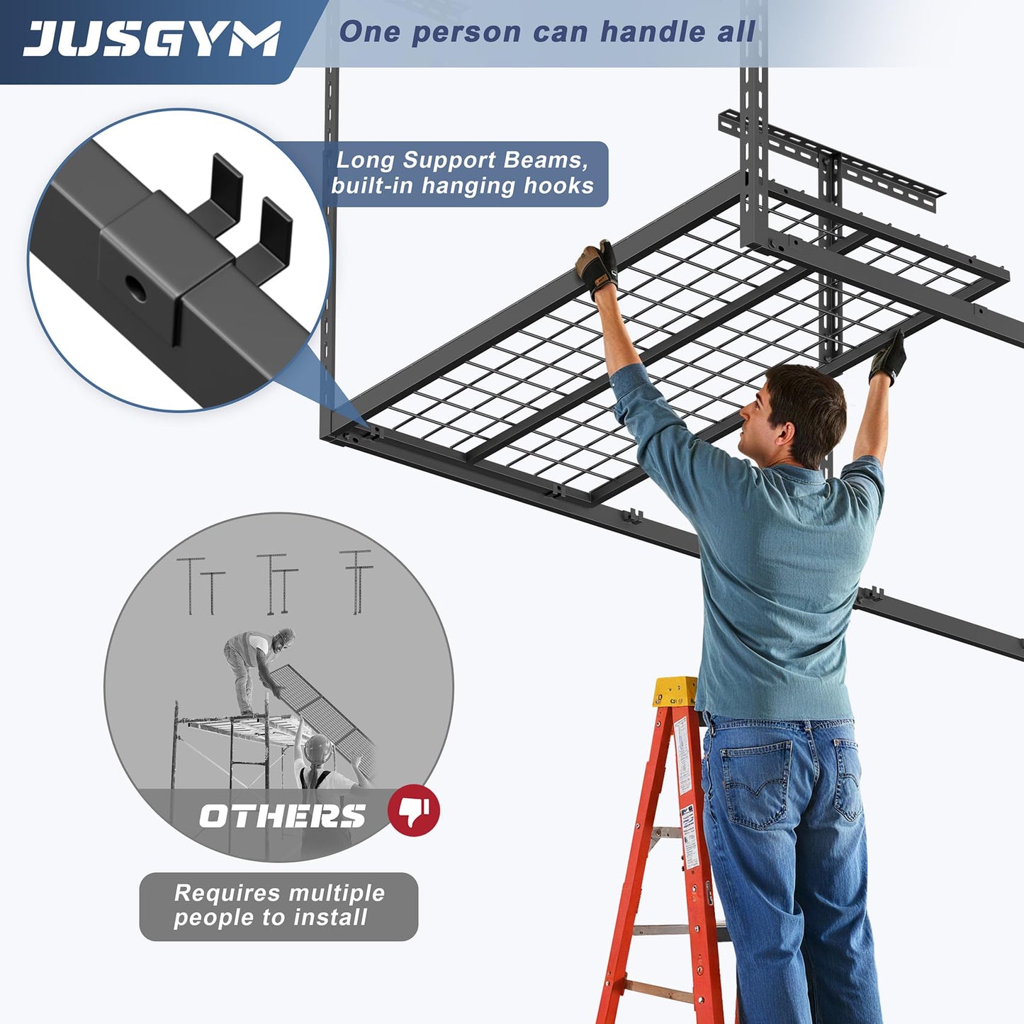 Jusgym 4X8FT Overhead Garage Storage Rack and 2-Pack 1.5x4ft Garage Shelving Wall Mounted