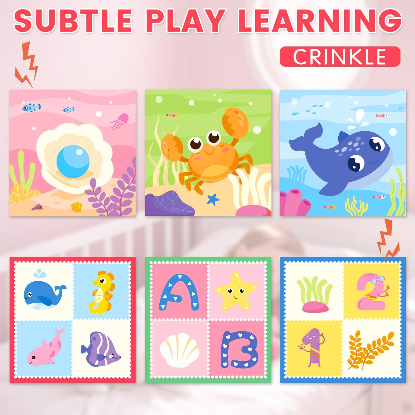 Aiduy Baby Tissue Box Toy - Baby Girl Toys Montessori Toys for Babies 6-12 Months - Soft Stuffed High Contrast Crinkle Infant Sensory Toy 6 7 8 9 10 11 12 Months Old Gifts Pink