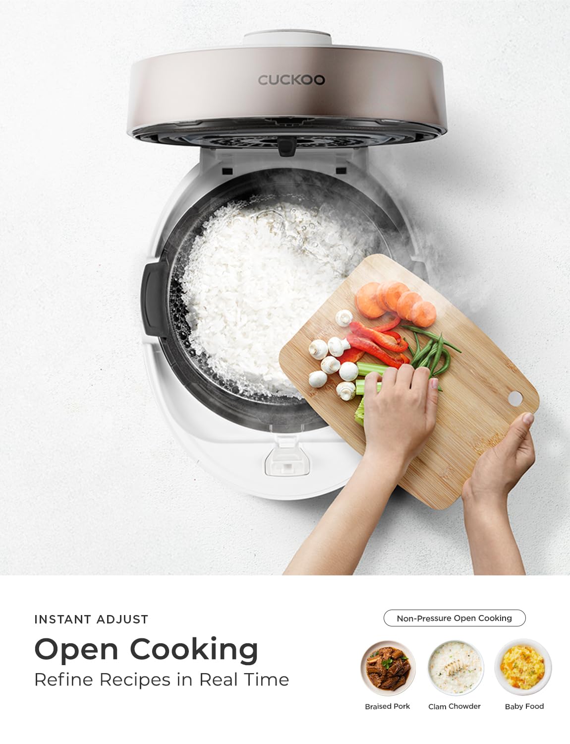 CUCKOO Twin Pressure Rice Cooker 10-Cup Uncooked / 20-Cup Cooked with Nonstick Inner Pot, Large Rice Maker & Warmer with 16 Menu Options, Open Cooking Mode, Voice Guide, White (CRP-ST1009FW)