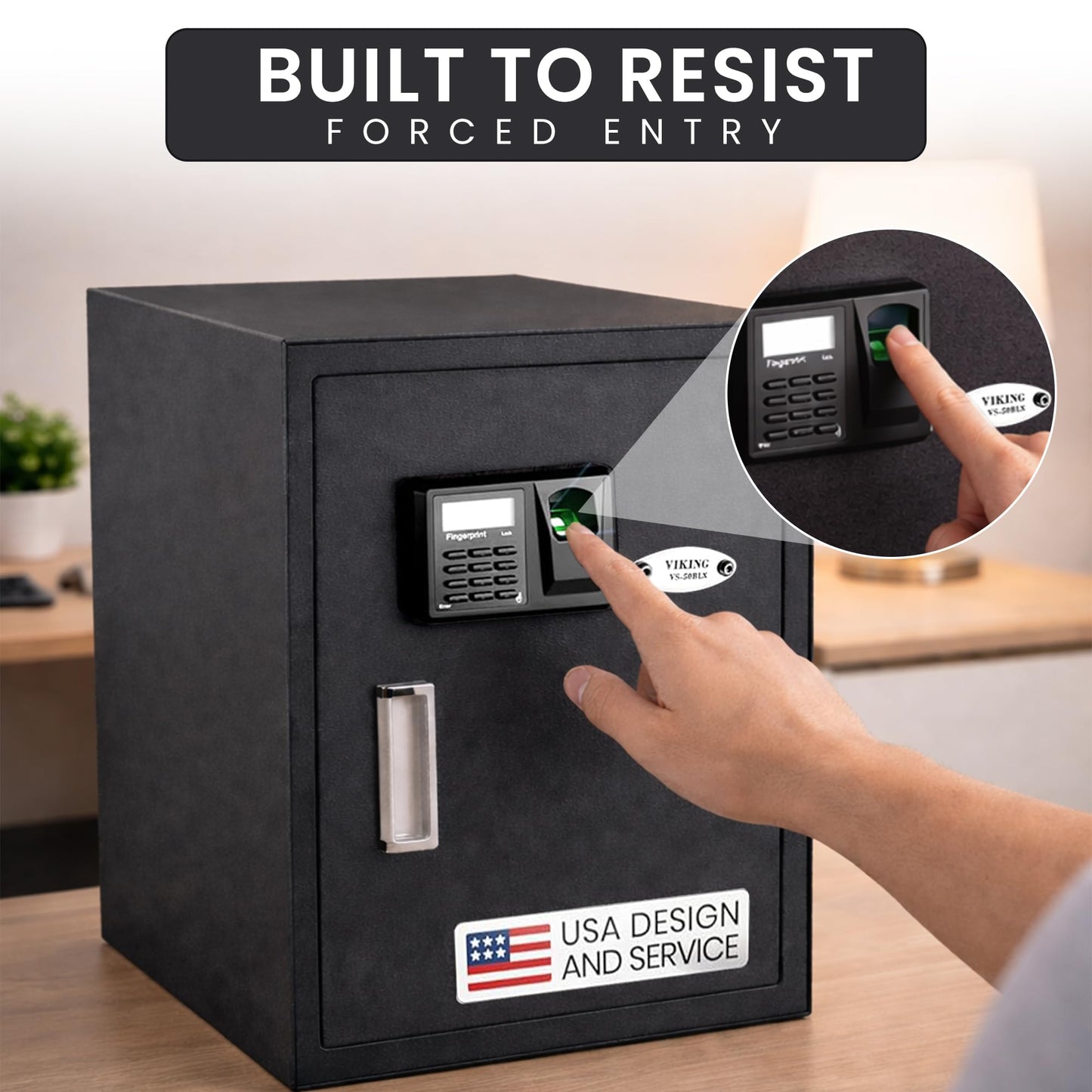 Viking Security Safe Large Biometric Safe – Quick-Access Fingerprint, PIN & Key Entry, Heavy-Duty Steel with Anti-Pry Door, Adjustable Shelves, Interior LED Light VS-50BLX