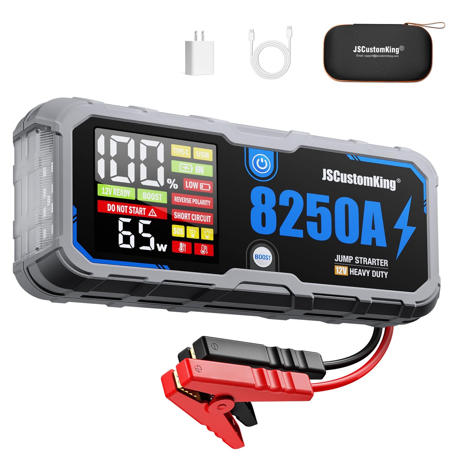 8250A Jump Starter Battery Jump Starter Battery Pack with PD-65W (for All Gas or 10.0+L Diesel), 12V Potable Car Jump Start with 4.01 inch HD Screen, 2 USB Power Bank 24-Months Stand-by Time