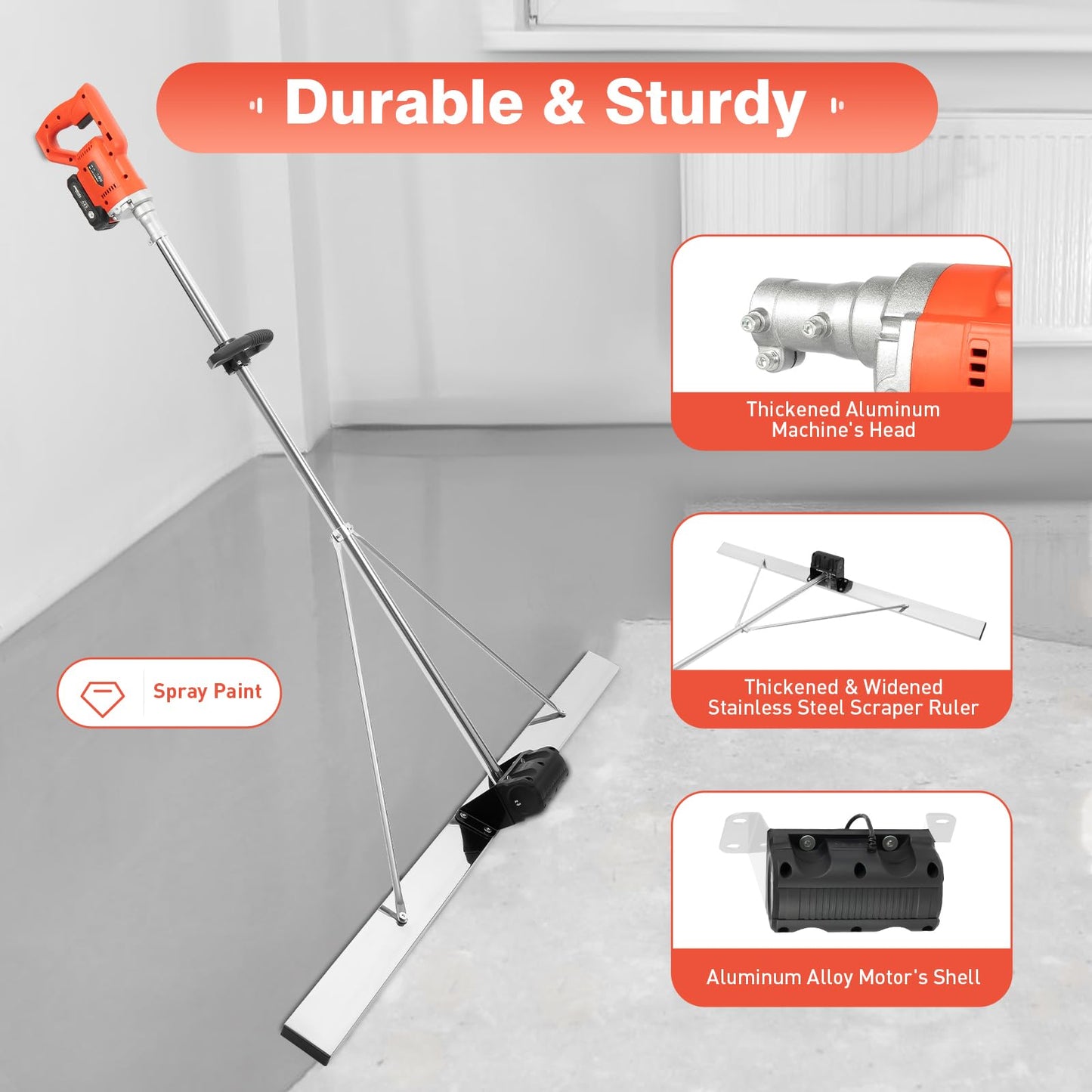 21V Electric Screed, Cordless Concrete Wet Screed, Concrete Finish Vibrating Tool, Vibrating Screed with 59 Inch Screed Blade Ruler (Ships in two packages)