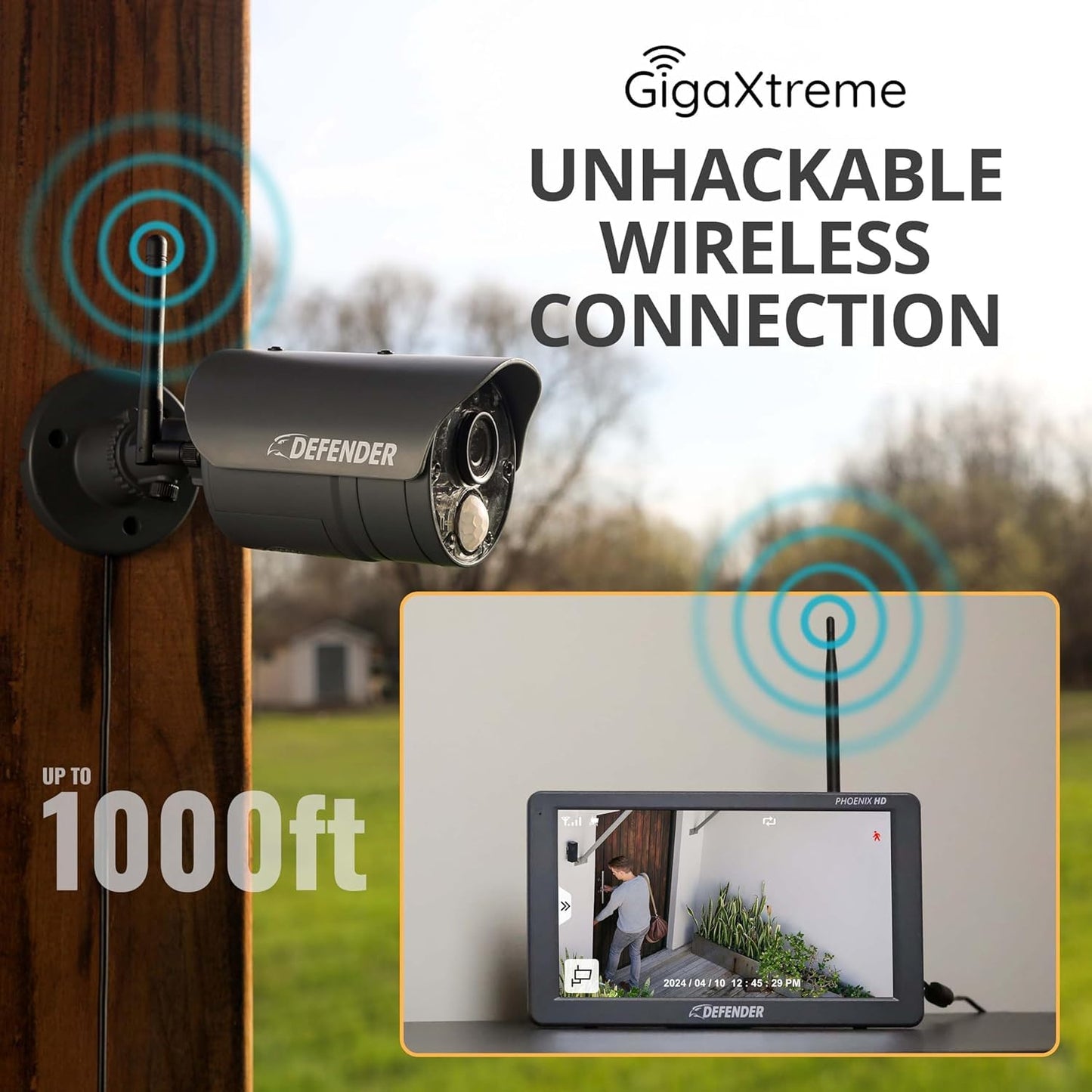 Defender PhoenixHD Wireless Security Camera System with 10.1” Touchscreen Monitor, 4 Outdoor 1080P HD Night Vision Cameras, Plug & Play Home Security System, Two Way Talk, No WiFi Required