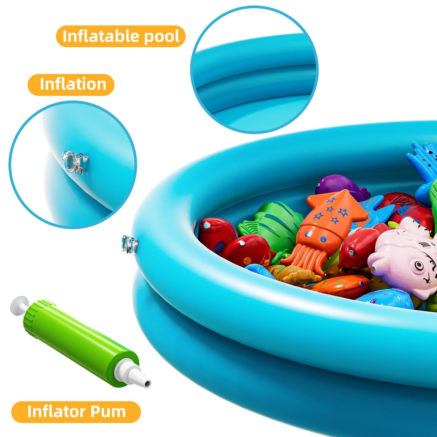 TEMI Magnet Fishing Game for Kids 4-8, Fish Toys for Kids 3-5, Bathtub Floating Fishing Pole, Water Table Pool with Rod Net, Summer Water Play Indoor and Outdoor, Gifts for Holiday for Boy and Girls