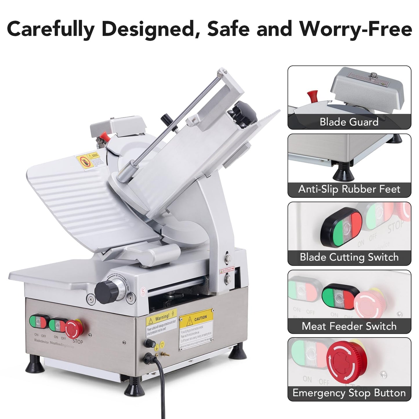Commercial Automatic Deli Meat Slicer for Home & Kitchen – 550W Dual Motors, 12" Carbon Steel Blade, 0-14mm Adjustable Cut, Built-In Sharpener, Aluminum-Magnesium Alloy Body, Safety Features Included