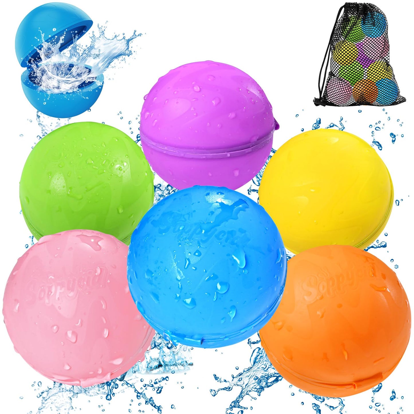 Tlitlimom Reusable Water Balloons, Summer Toy Water Toy for Boys and Girls, Pool Beach Toys for Kids ages 3-12, Outdoor Activities Water Toys Self Sealing Water Splash Ball for Fun (6Pack)