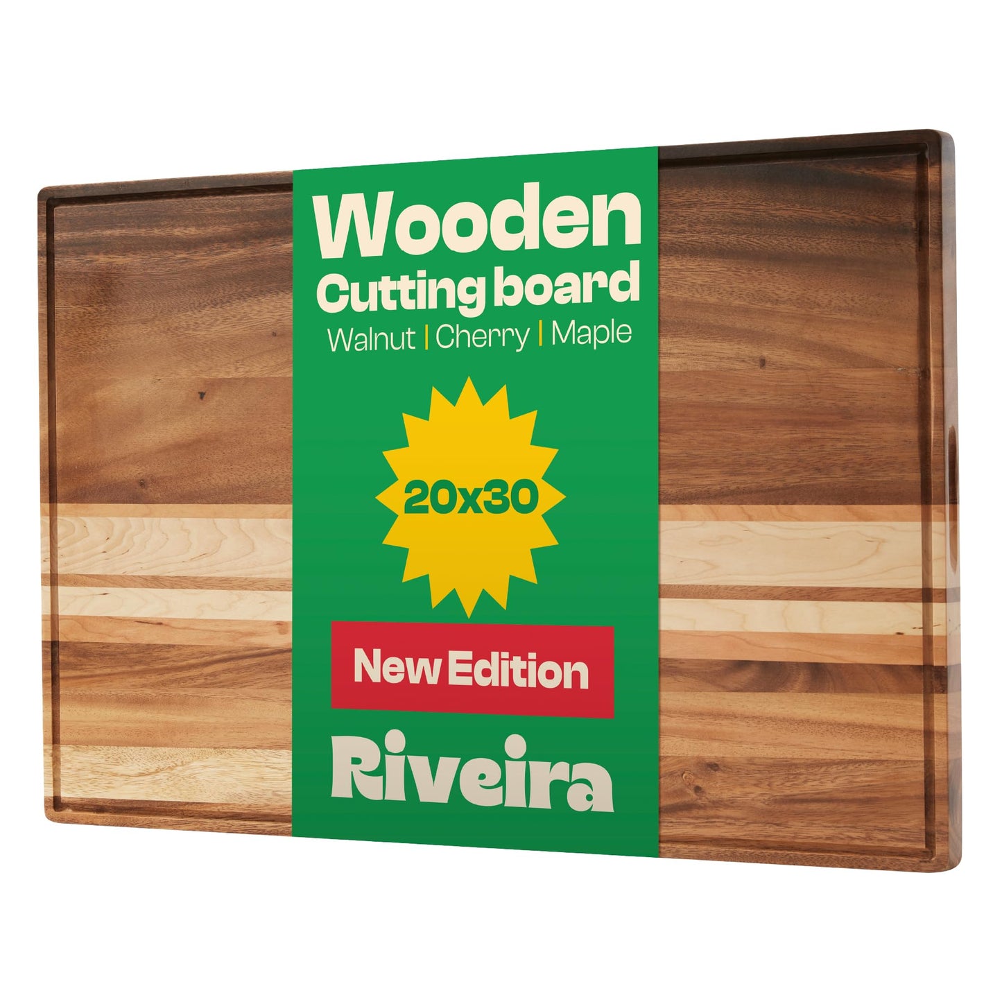 Riveira Walnut, Maple & Cherry Wood Cutting Boards for Kitchen – Large 30x20 Non Toxic Wooden Cutting Board with Juice Grooves – Premium Wood Cutting Board & Serving Board for Cooking & Charcuterie