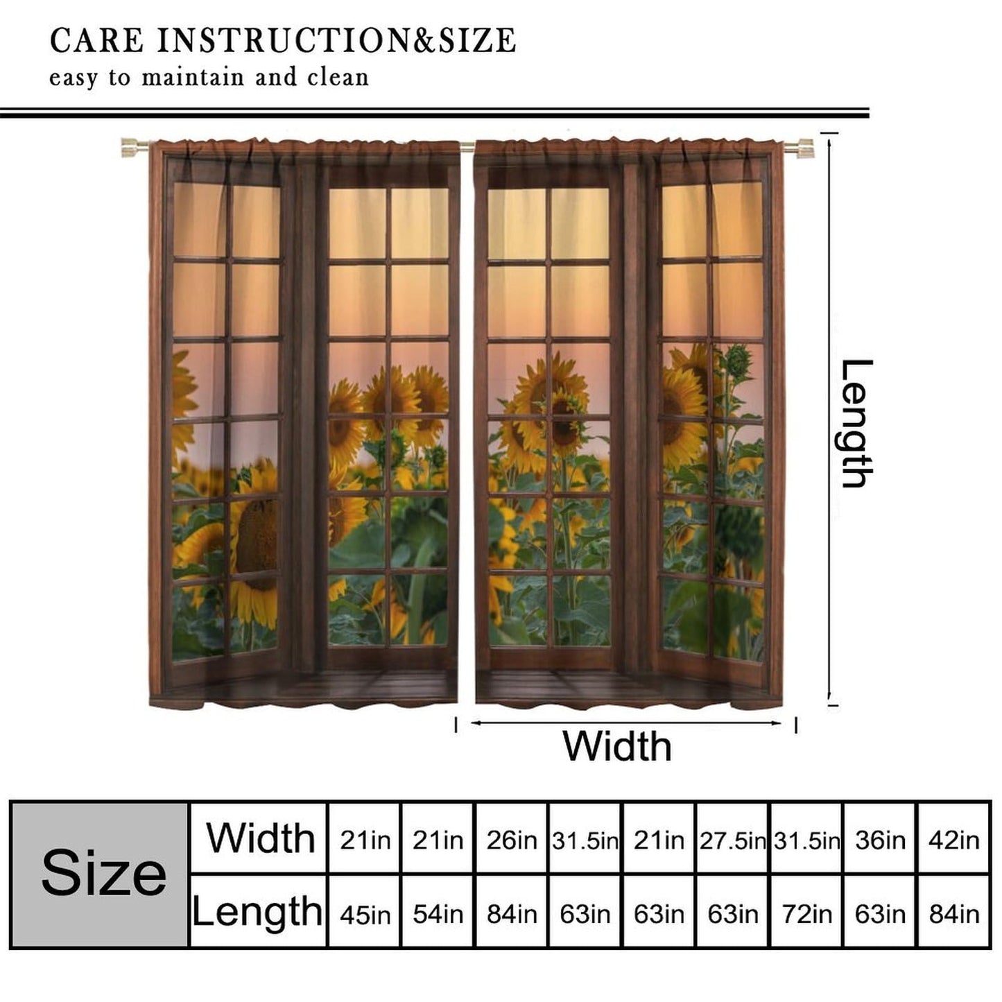 FAOTELY Beautiful Sunflower Landscape Curtains Rustic Vintage Sunflower Sunsets Sunrises Scenery Blackout Window Drapes for Bedroom Living Room Kitchen Cafe （W26xL84 Inch） x2 Panels