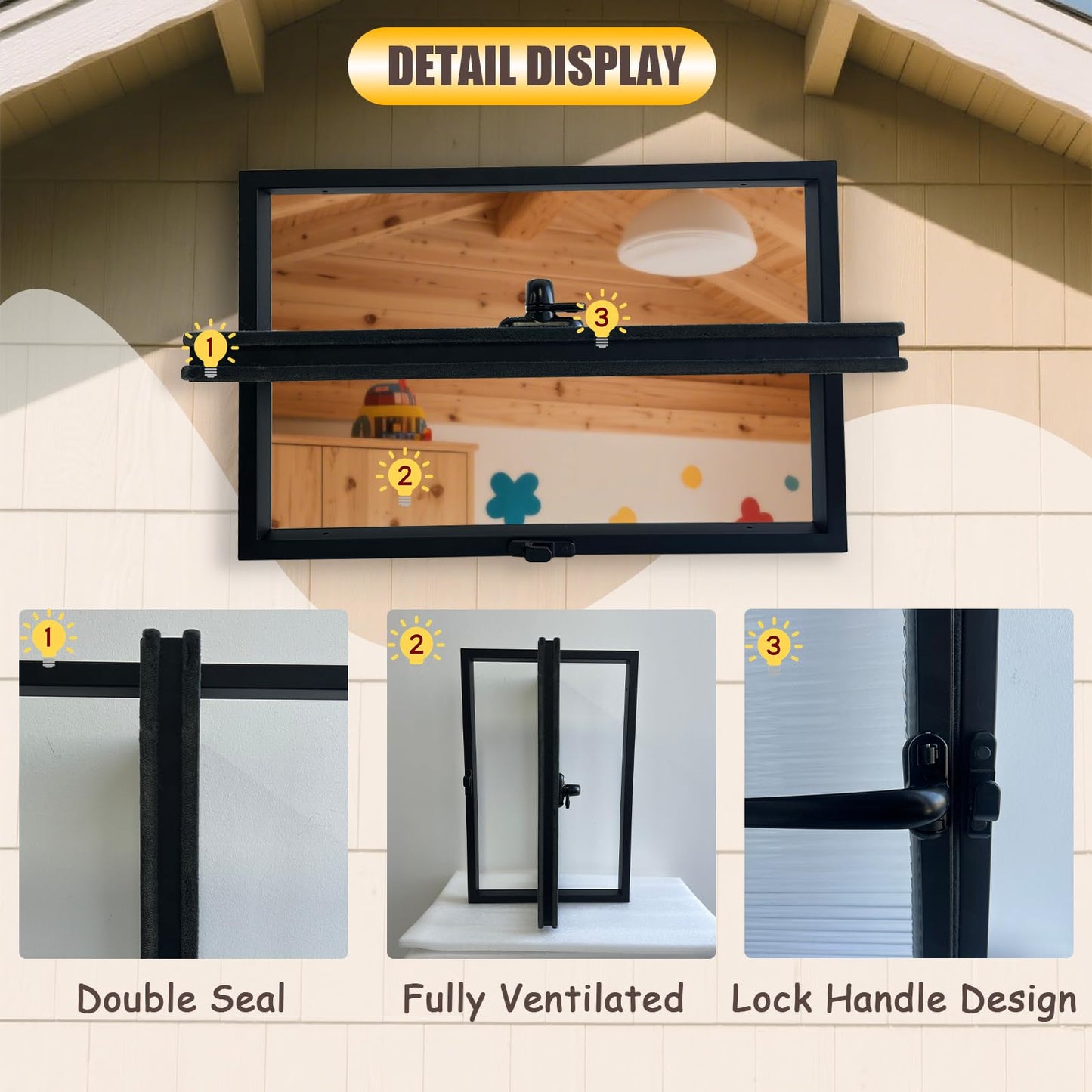 36x24in Windows for houses, 360° Rotation Sliding Window, Flush Mount Rotating Ventilated Windows, Basement Window with Tempered Glass, for Bathroom/Kitchen/Warehouse/Playhouse (White, 36x24in)