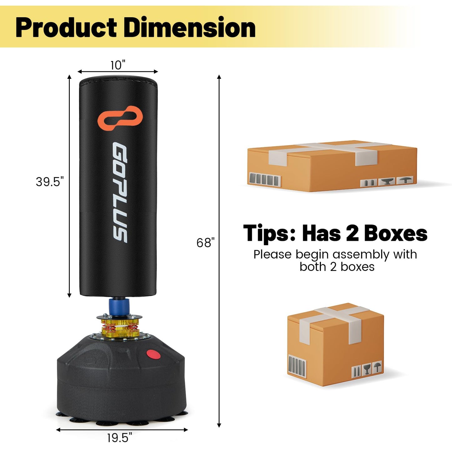 Goplus Freestanding Punching Bag, 220LBS Heavy Boxing Bag with Gloves, Shock Absorber, 12 Suction Cup Base, Kickboxing Bag with Stand for Adults Youth Men Women Home Gym (68'' Height)