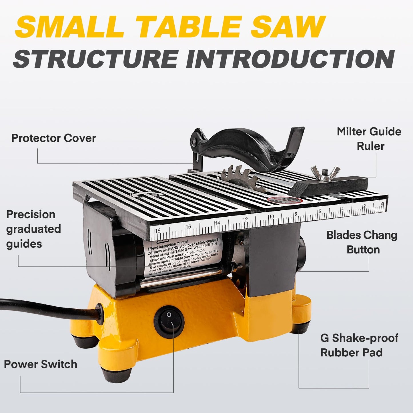 Sbestily Mini Table Saw, Portable Multi-Functional Electric Miter Saw for DIY Crafts, Cutting Metal, Ceramic Tile, Glass, Desktop Saws with 3 Blades