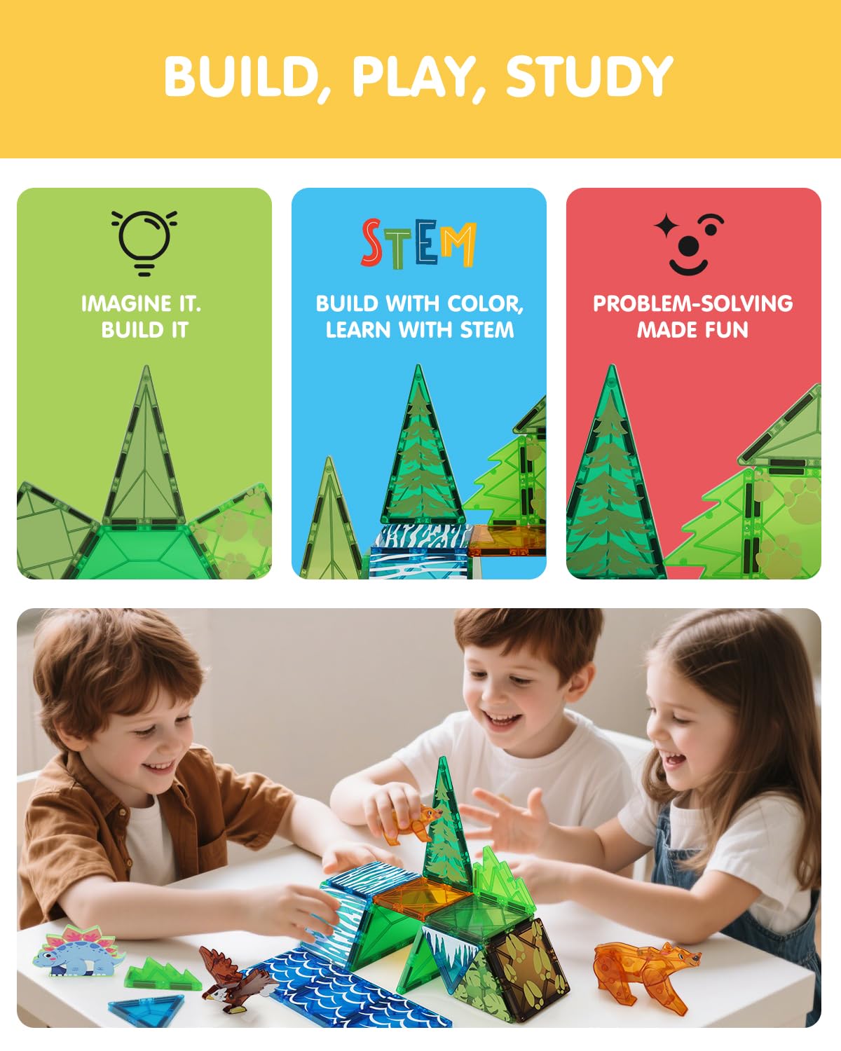 Givzan Magnetic Tiles Animals & Dinosaurs Toys, STEM Educational Building Blocks, Sensory Set 35 PCS for Toddlers Kids Ages 3-5 5-7, Boys Girls Birthday Gift Age 3+