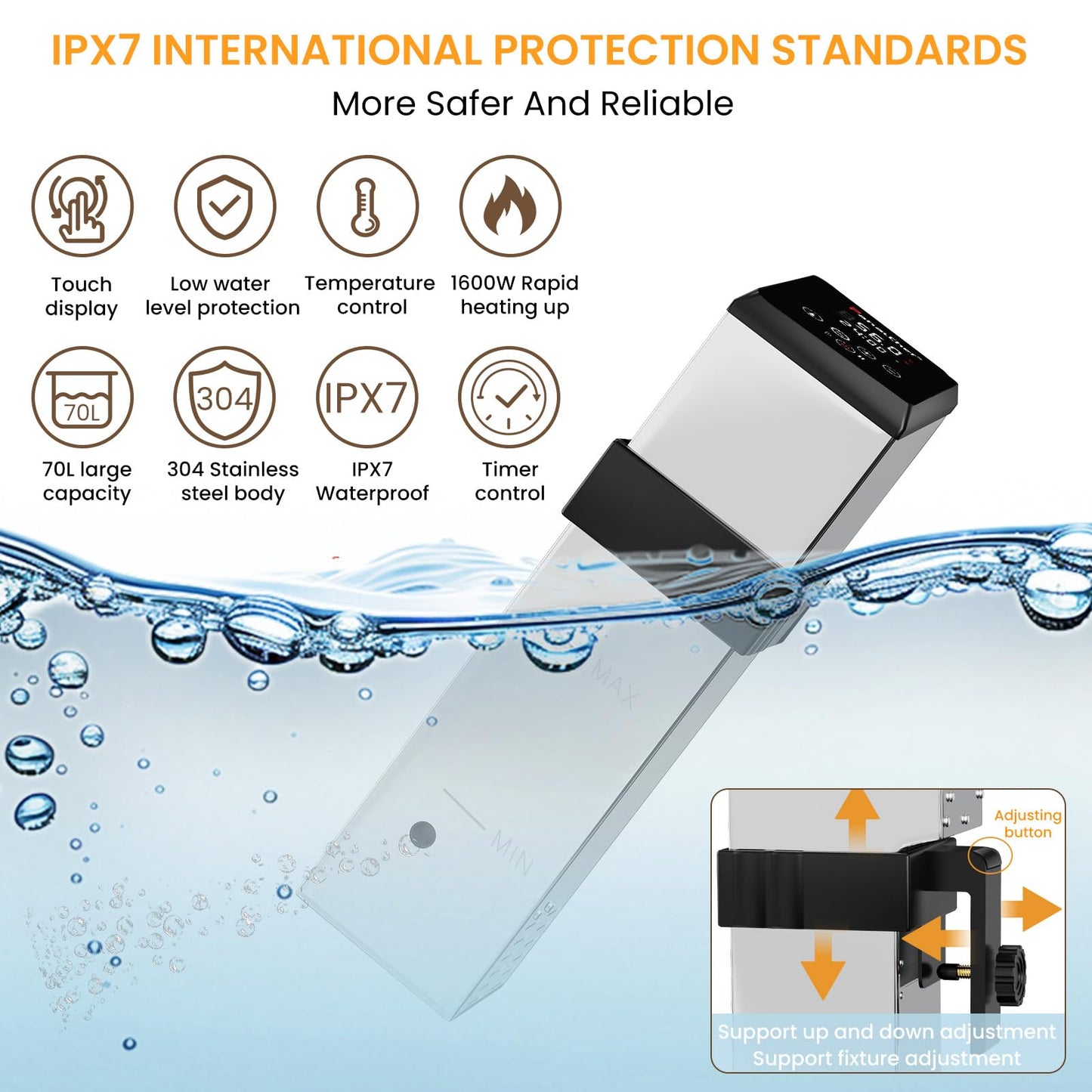 PanalChef Commercial Sous Vide Machine for Restaurant, 1600W Sous Vide Cooker, 360° Immersion Circulator, 15dB Ultra-Quiet, IPX7 Waterproof, Powerful Pump Design, Accurate Temperature Control
