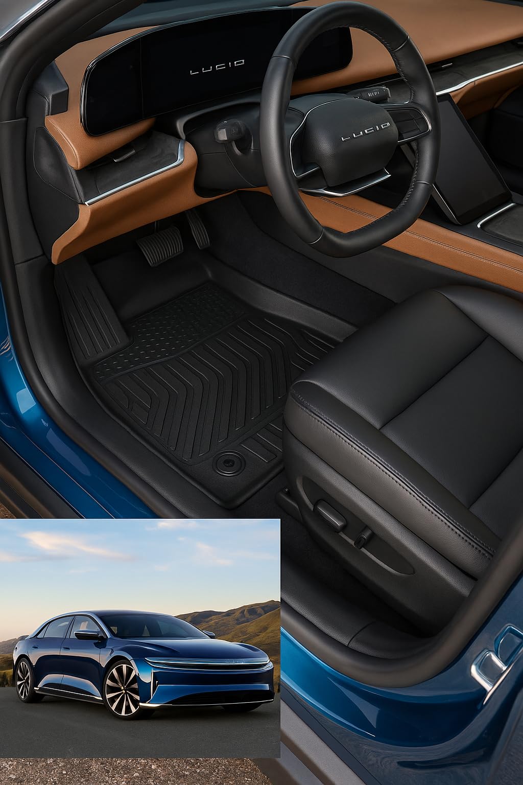Floor Mats Car Mats for 2025 Lucid Air (Touring/Pure w/Anchor Posts Only) – Custom Fit All-Weather TPE Car Mats, Laser-Measured Full Set for 1st & 2nd Rows, Max Coverage, Durable, Odorless Car Mats
