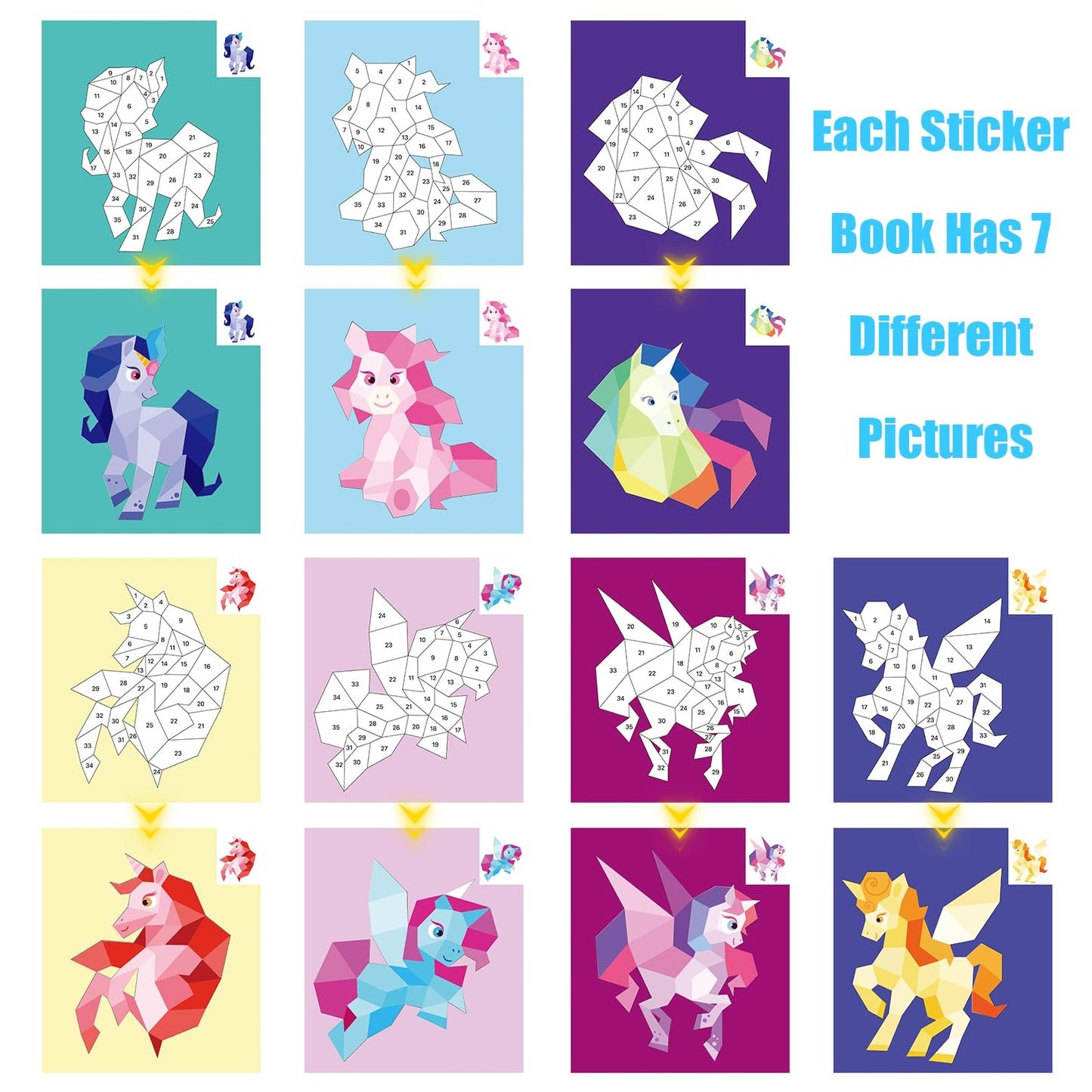 AEAHALY 4 Pack Paint by Sticker Kids Crafts for Kids Ages 4-8 Sticker by Number Books Boys and Girls Birthday Gifts Party Favor, Travel Toys for Toddlers Learning (Animal+Ocean+Insect+Horse)