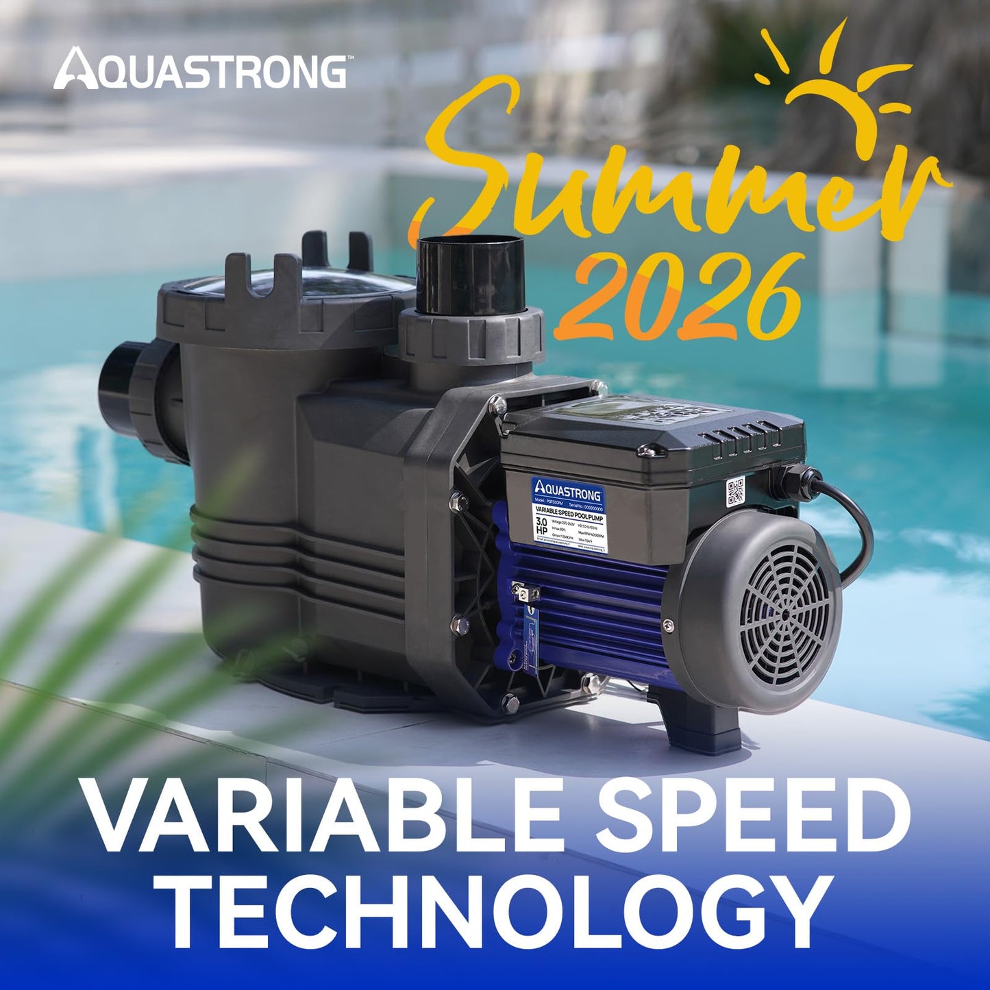 Aquastrong Variable Speed Pool Pump In/Above Pool Pump Energy Efficient High Flow Powerful Self Primming Swimming Pool Pumps with Filter Basket,Matta Black