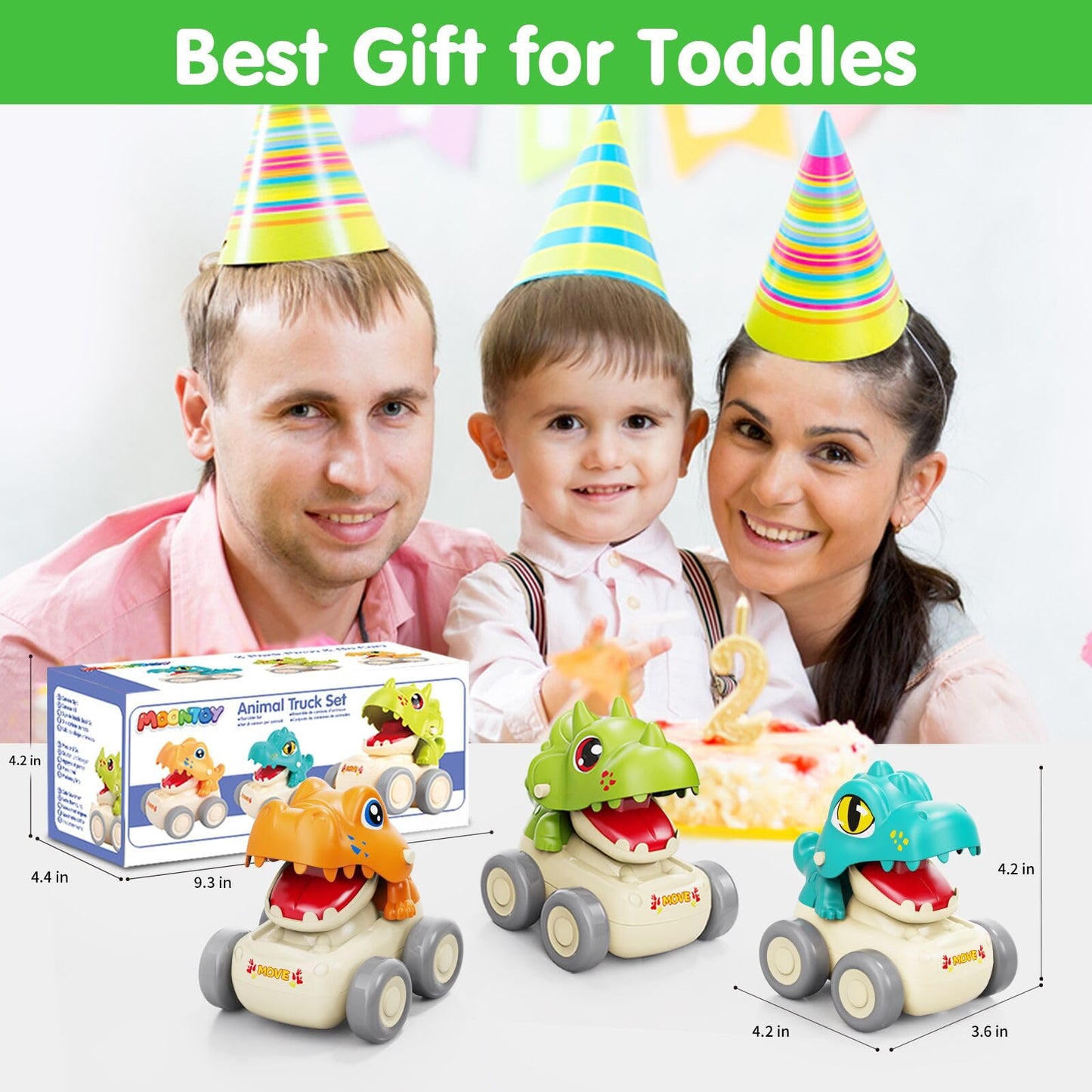 MOONTOY Baby Car Dinosaur Toys for 1 2 Year Old Boy Press and Go Cars for Toddlers 1-3, Push Go Dino Cars Toddler Toys Age 1-2 0-2 Baby Toys 12-18 Months Easter Basket Stuffers 1st Birthday Gifts