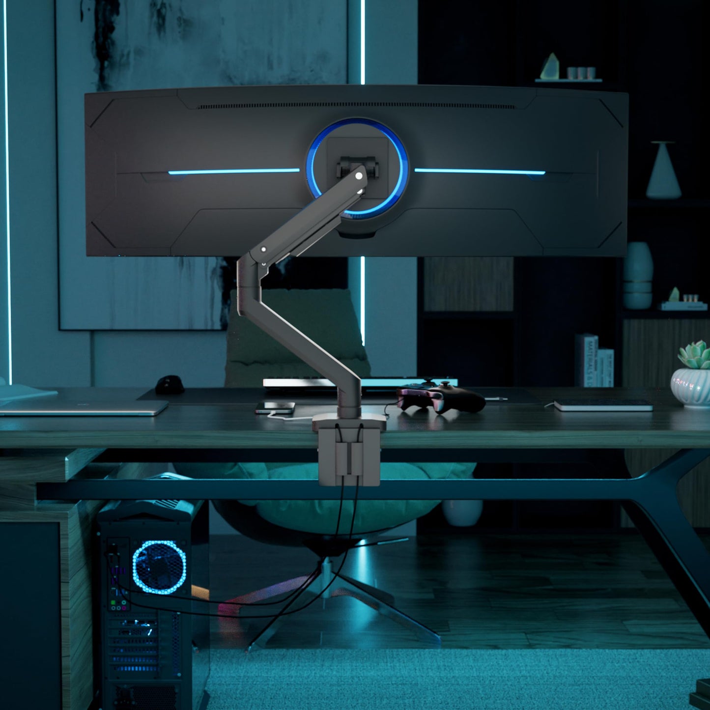 Mount-It! Proflex Series Heavy-Duty Monitor Desk Mount, Fits 17–49” Ultrawide Curved Screens, Full Motion Gas Spring Arm, 44 lbs Capacity, USB-C & USB 3.0 Ports, VESA 75/100, Clamp or Grommet Base