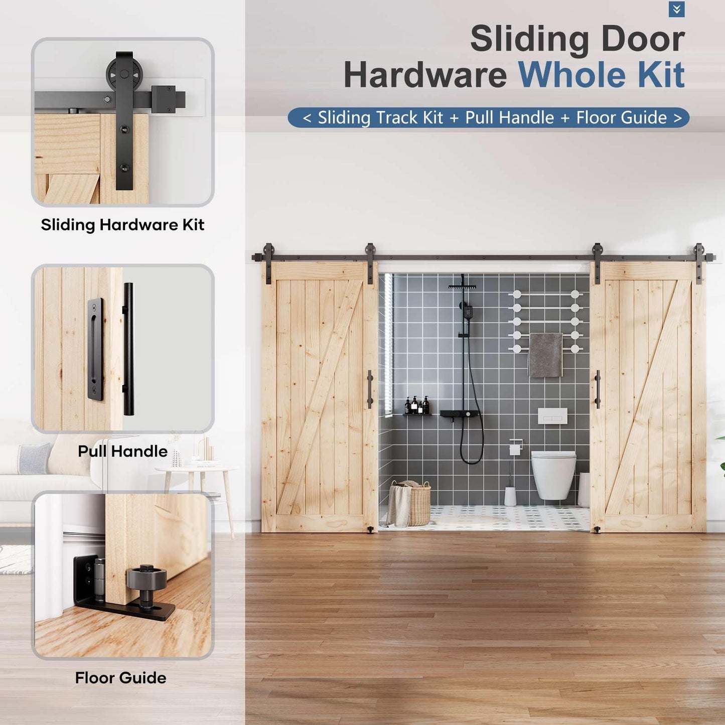 EaseLife 12FT Double Door Sliding Barn Door Hardware Track Kit & Handle,Big Industrial Spoke Wheel,Wall Mount,Slide Smoothly Quietly,Easy Install,Black,144" Track Fit for 68-70" Wide Opening (No Door)