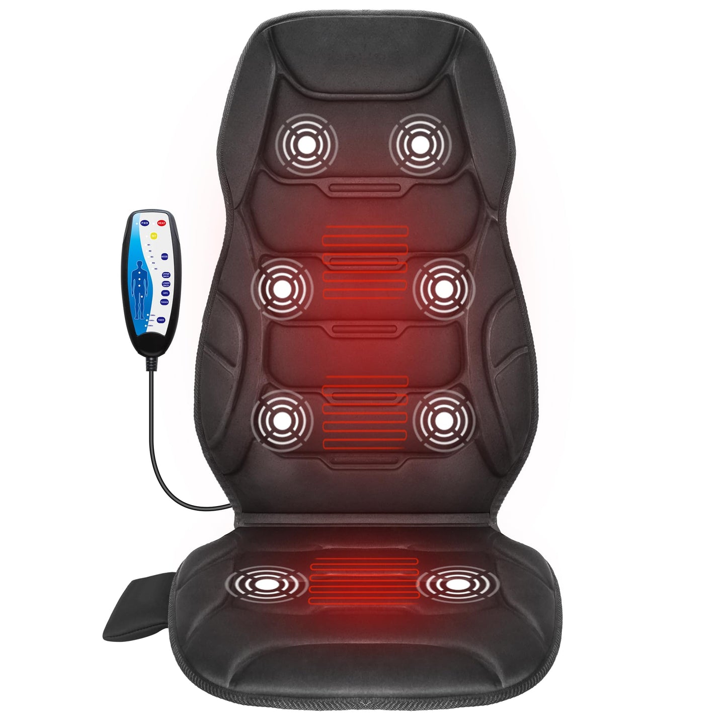 COMFIER Back Massager with Heat, Vibration Massage Seat Cushion with 8 Massage Nodes & 5 Modes, Adjustable Chair Massager Pad for Home Office, Heated Chair Pad,Gifts for Him Her