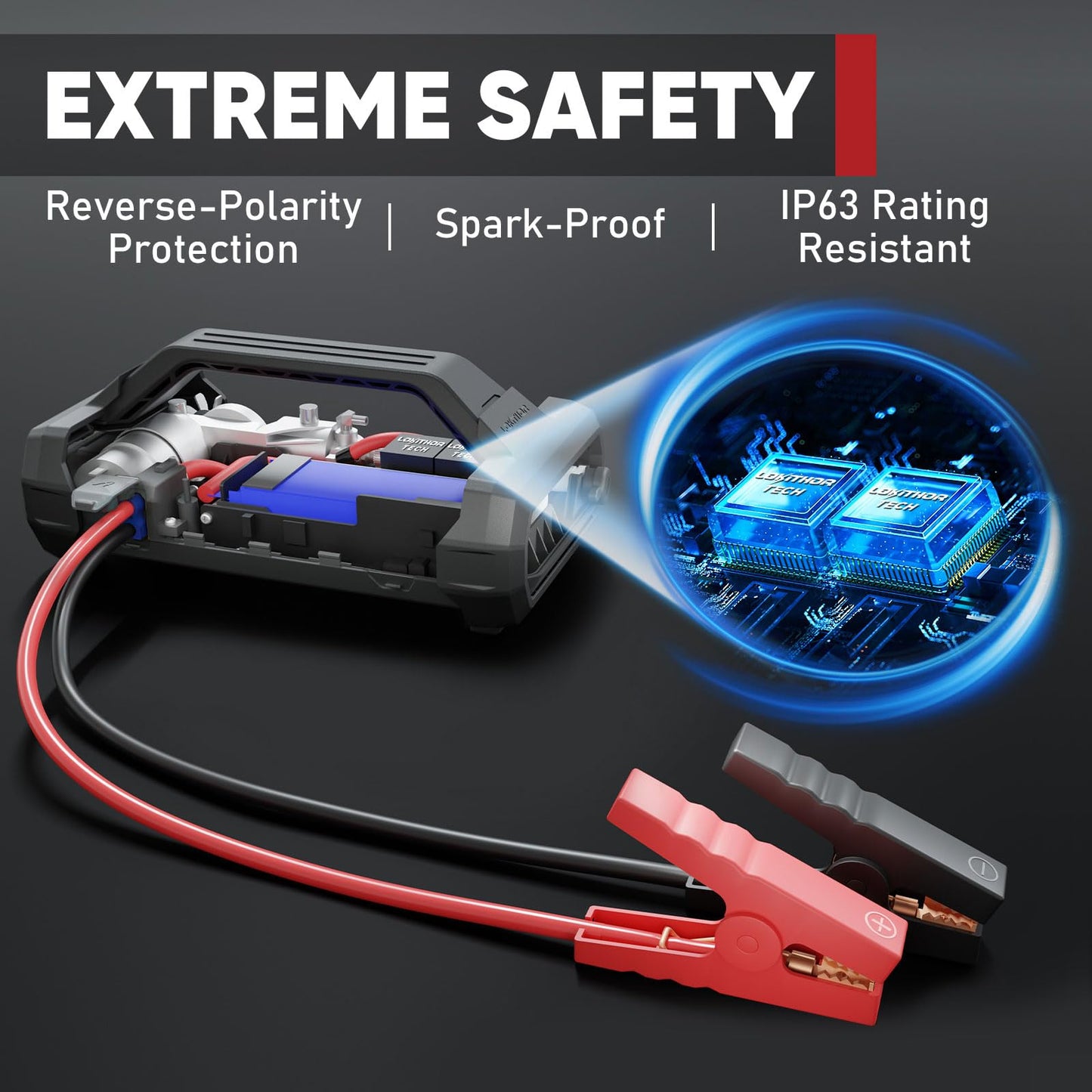 LOKITHOR JA302 2500Amp Jump Starter with 150PSI Air Compressor and AW401 2500Amp Jump Starter with 200PSI Car Washer