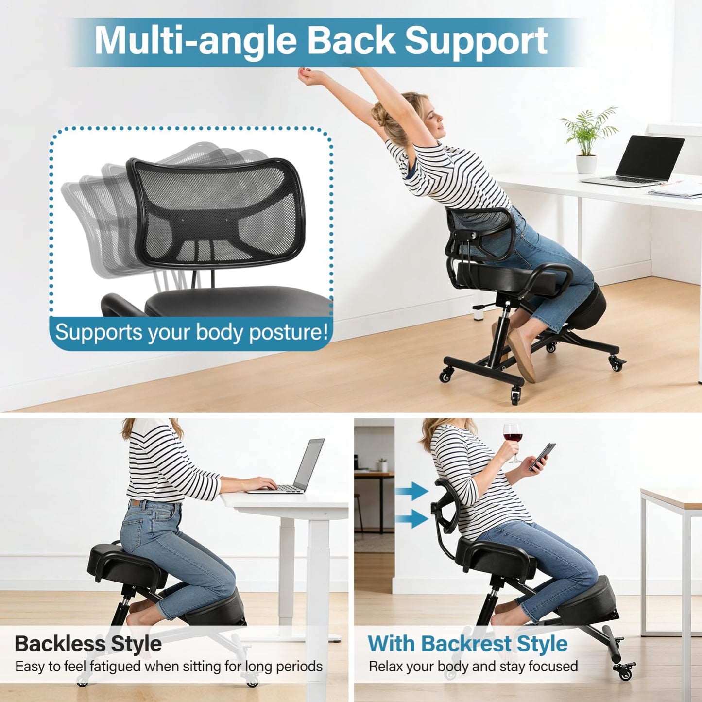 Kneeling Chair, Ergonomic Kneeling Chair with Back Support, kneelings Office Chairs with Adjustable Height and Lumbar Support for Banking Meeting Room Office Home Reception,Improve Postures