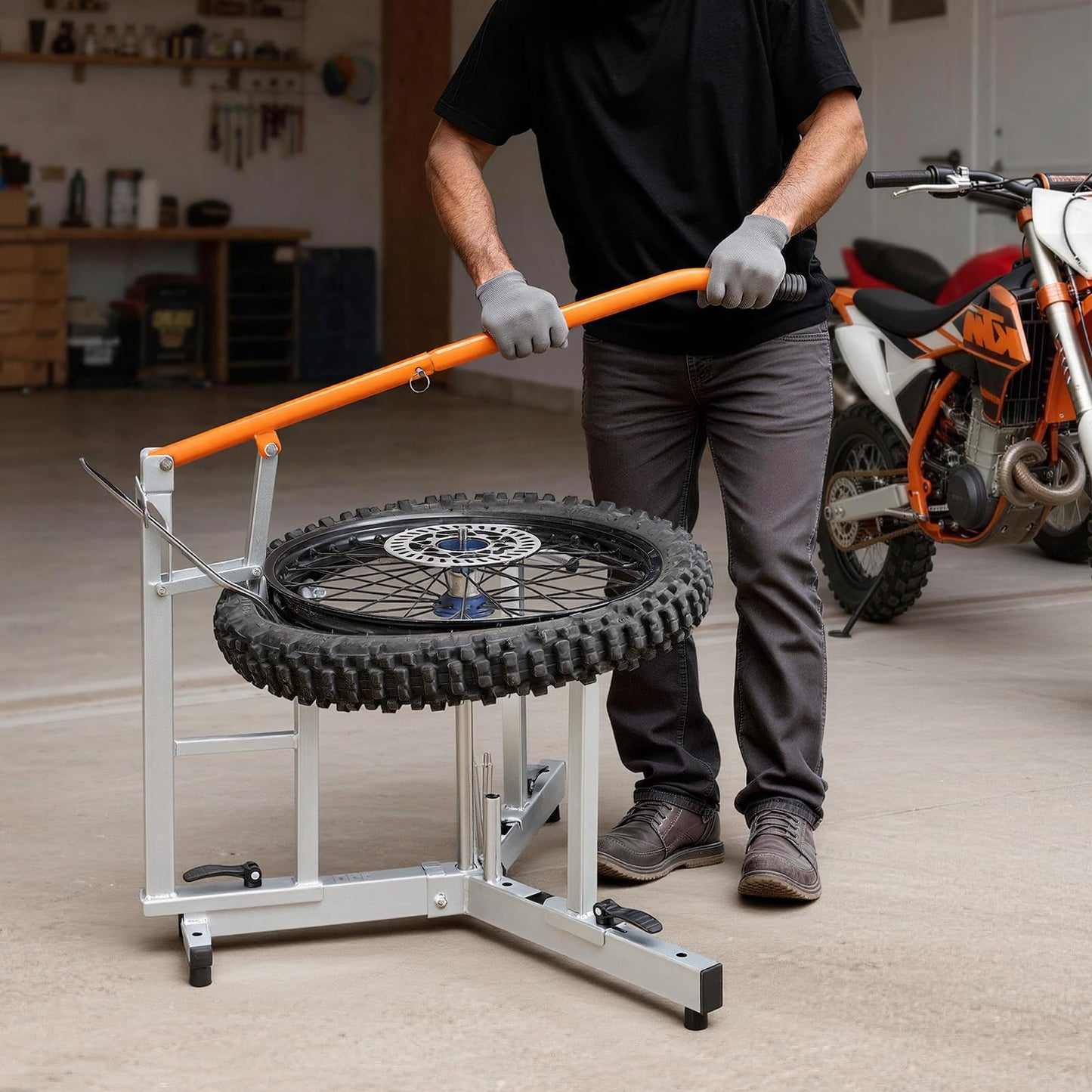 VEVOR Dirt Bike and Dual Sport Tire Changer, Fits for 16"-21" Wheels, 15/17/20/25 mm Axles, Heavy Duty Dirt Bike Tire Changing Tool Kit with Bead Breaker, Irons, Protective Sleeves, and Storage Bag