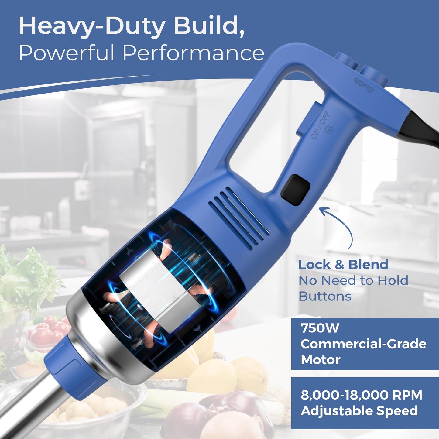 TK Commercial Immersion Blender, 750 Watt/1 HP Variable Speed Motor, 20,000 RPM X-Heavy Duty with Performance Assurance - 18"