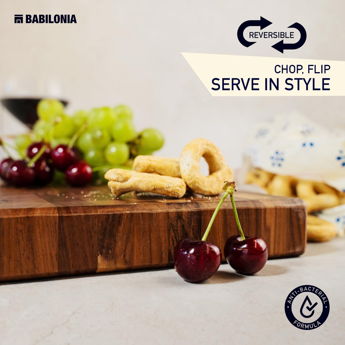 Walnut Cutting Board and Charcuterie Boards with Handles - Babilonia Premium Wood Cutting Boards for Kitchen and Acacia Wooden Charcuterie Board Large